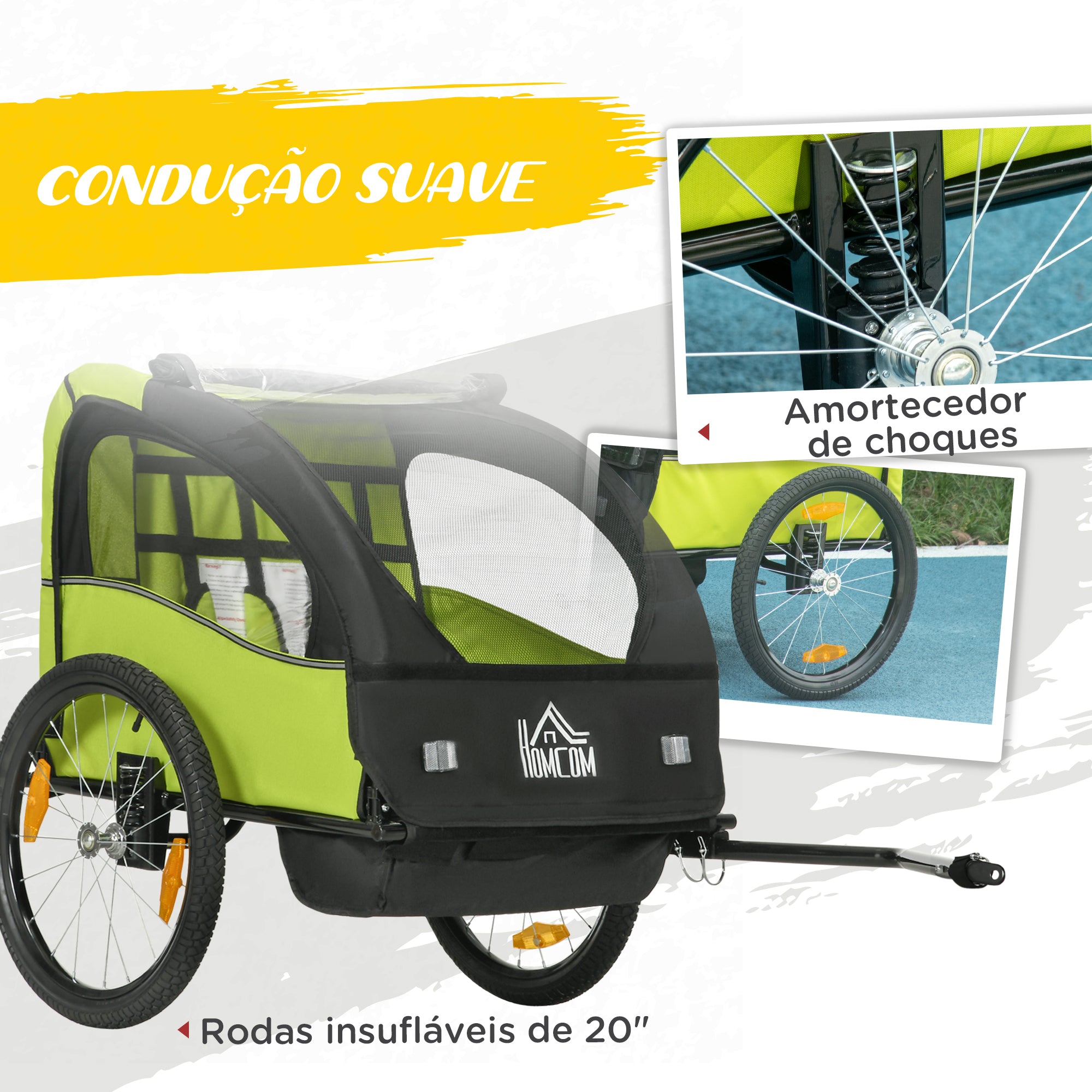 Reboque de Bicicleta para Crianças com 2 Lugares Verde 140x88x90 cm