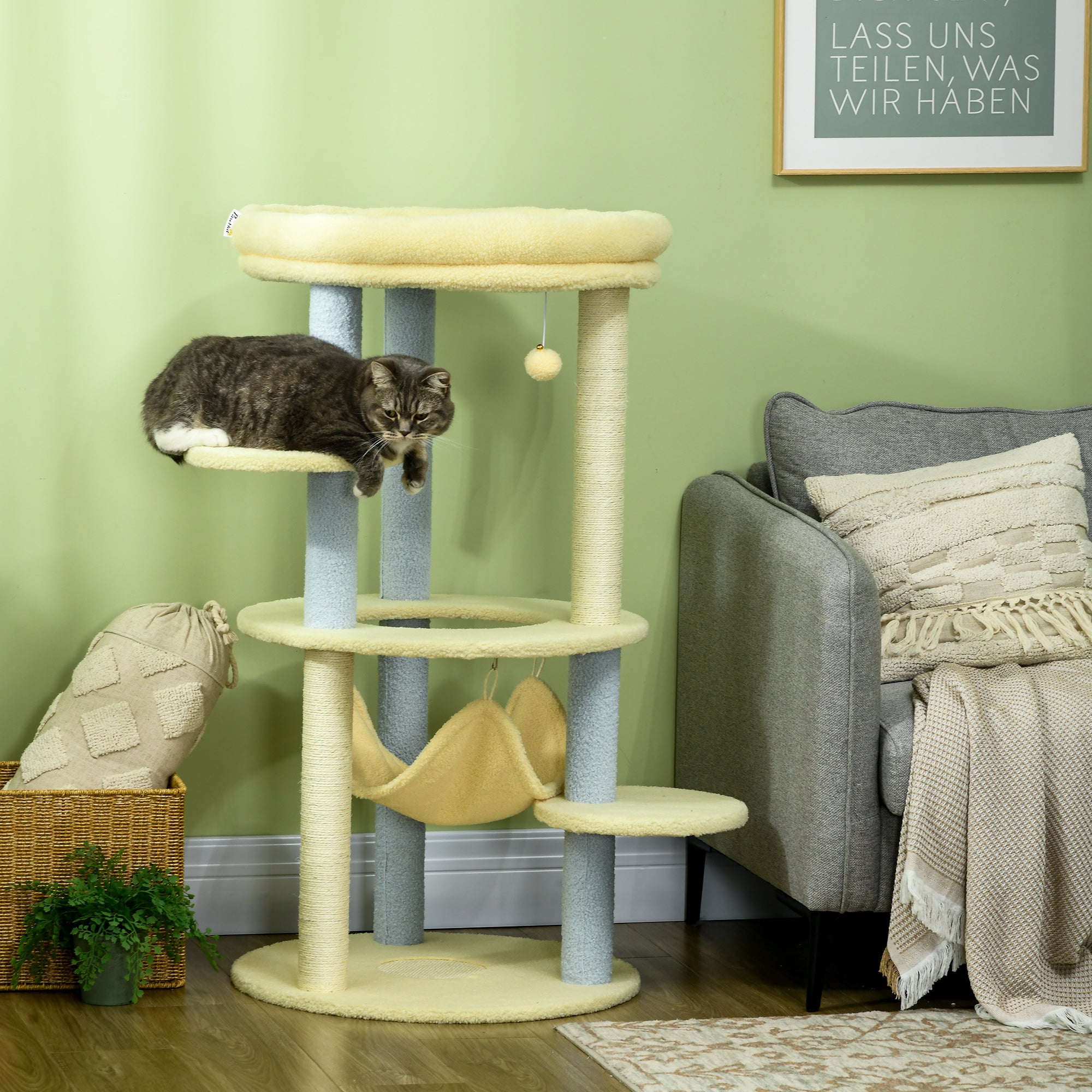 Arranhador para Gatos Médio 110 cm - Amarelo, Azul e Bege