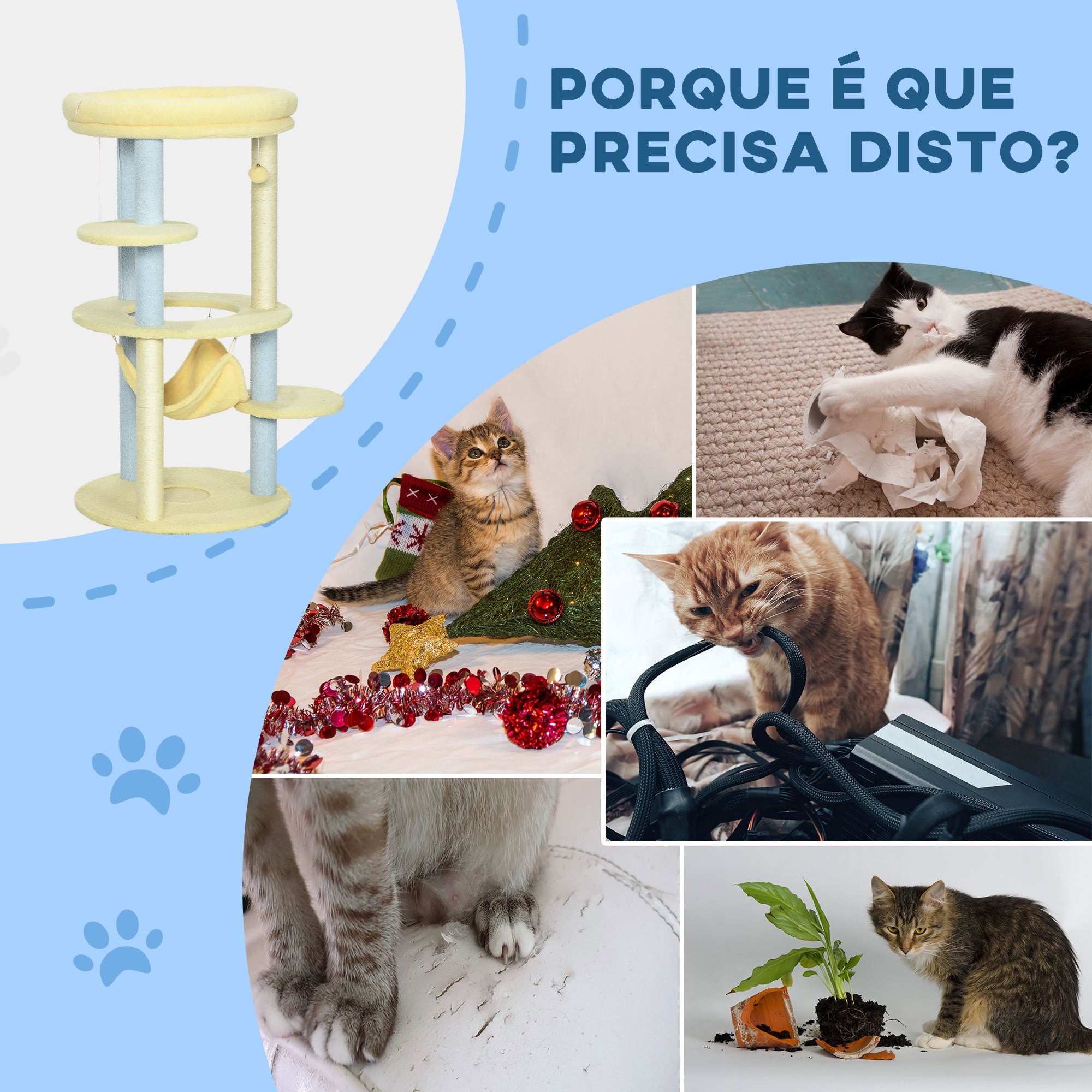 Arranhador para Gatos Médio 110 cm - Amarelo, Azul e Bege