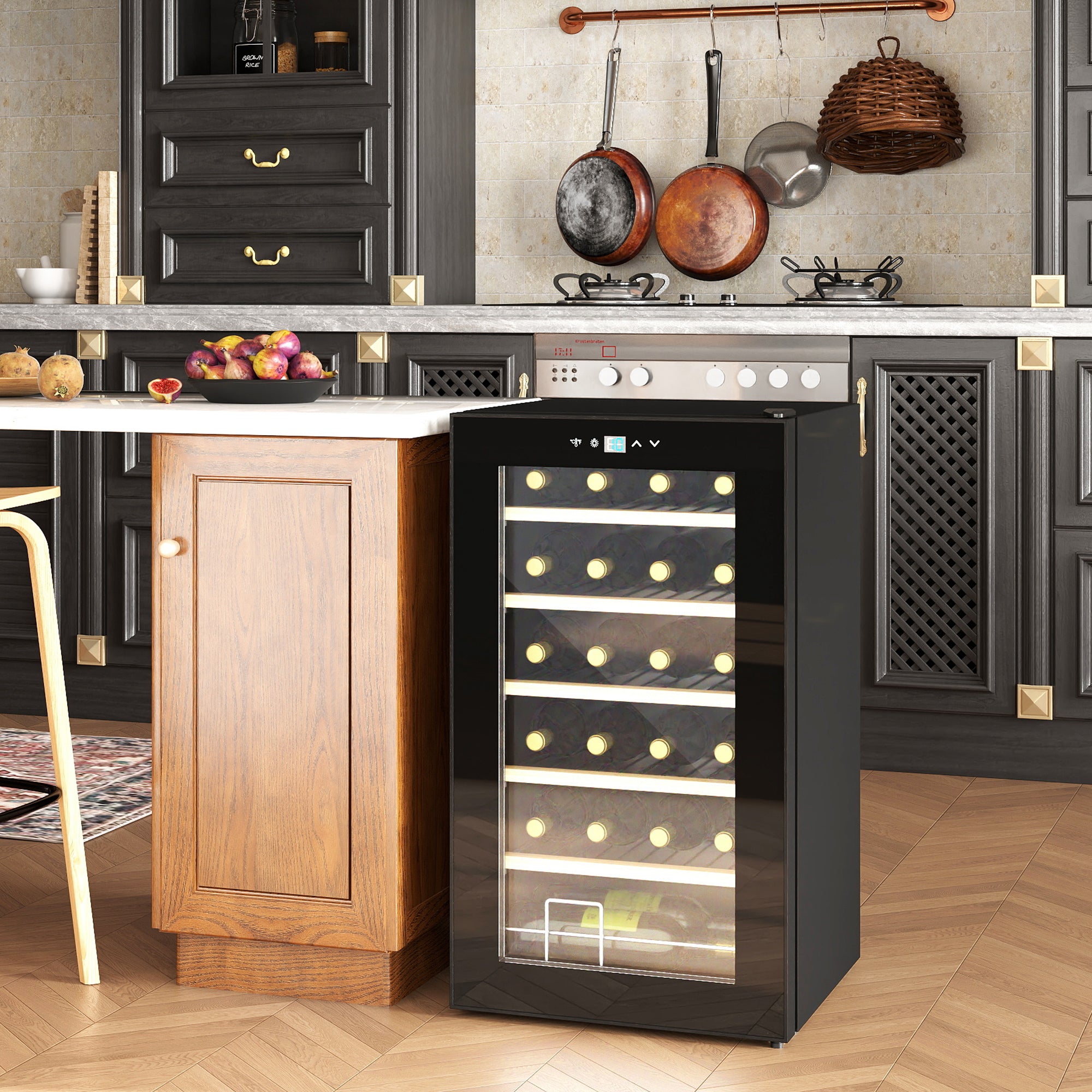 Garrafeira com Sistema de Refrigeração 65L Preto 43x45x75 cm com Luz LED e Controlo de Temperatura