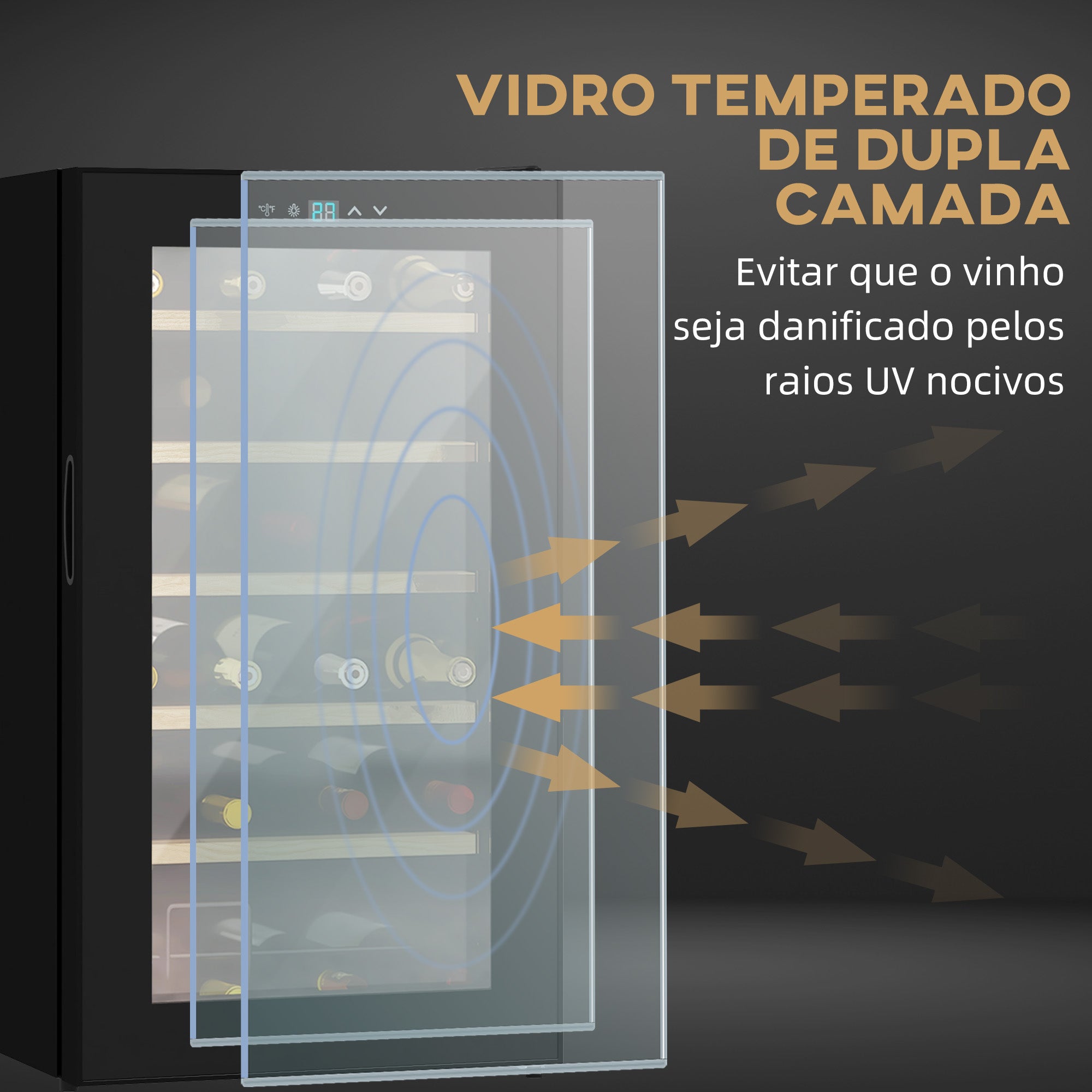 Garrafeira com Sistema de Refrigeração 65L Preto 43x45x75 cm com Luz LED e Controlo de Temperatura