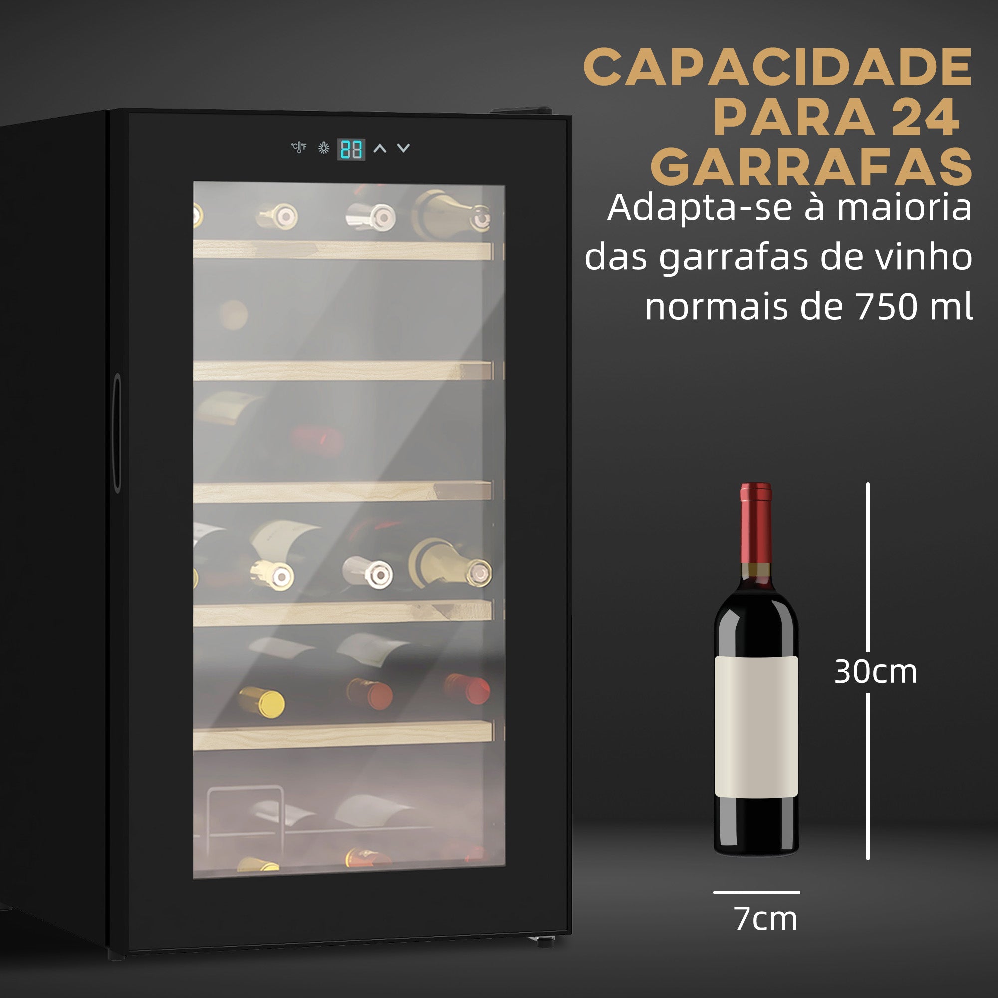 Garrafeira com Sistema de Refrigeração 65L Preto 43x45x75 cm com Luz LED e Controlo de Temperatura