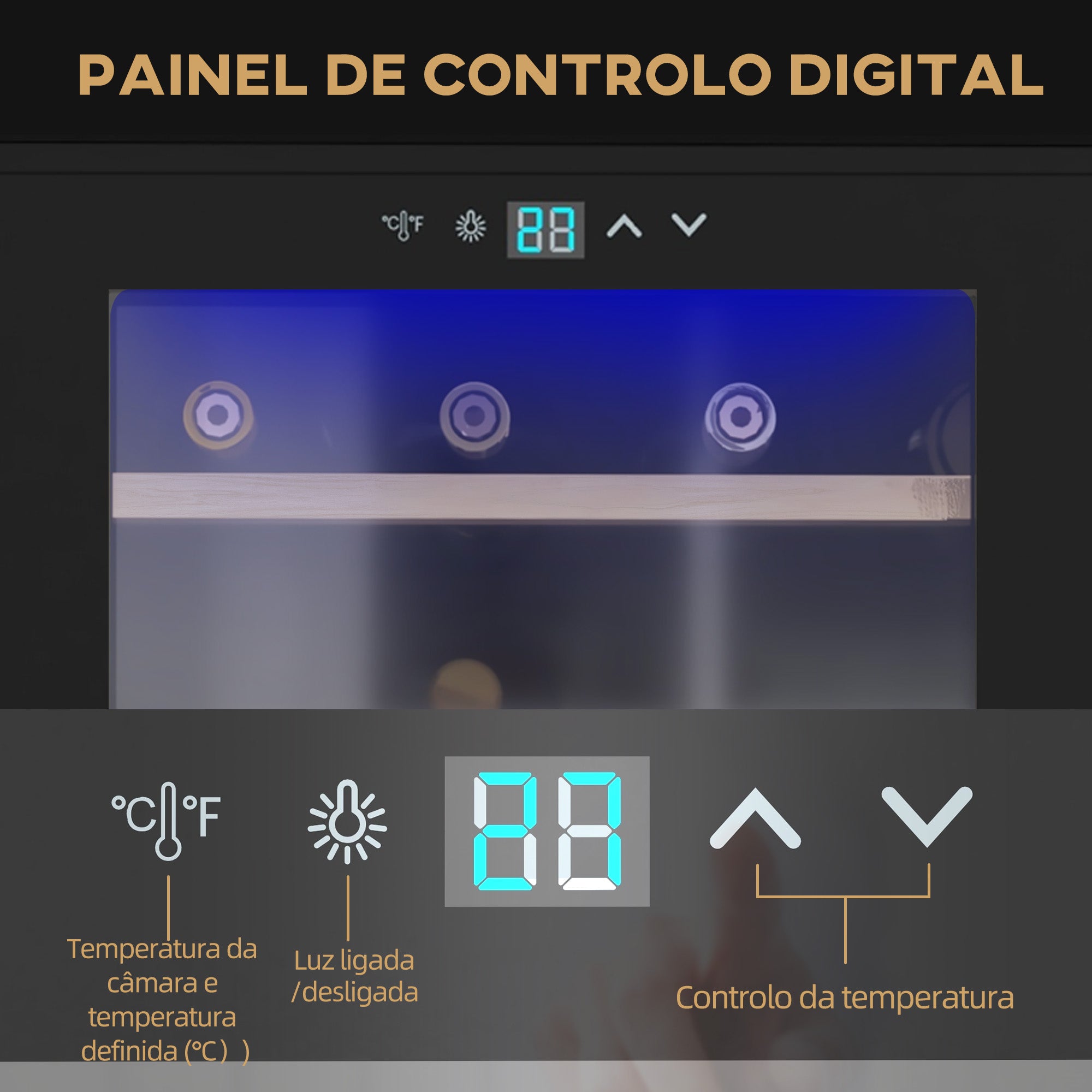 Garrafeira com Sistema de Refrigeração 65L Preto 43x45x75 cm com Luz LED e Controlo de Temperatura