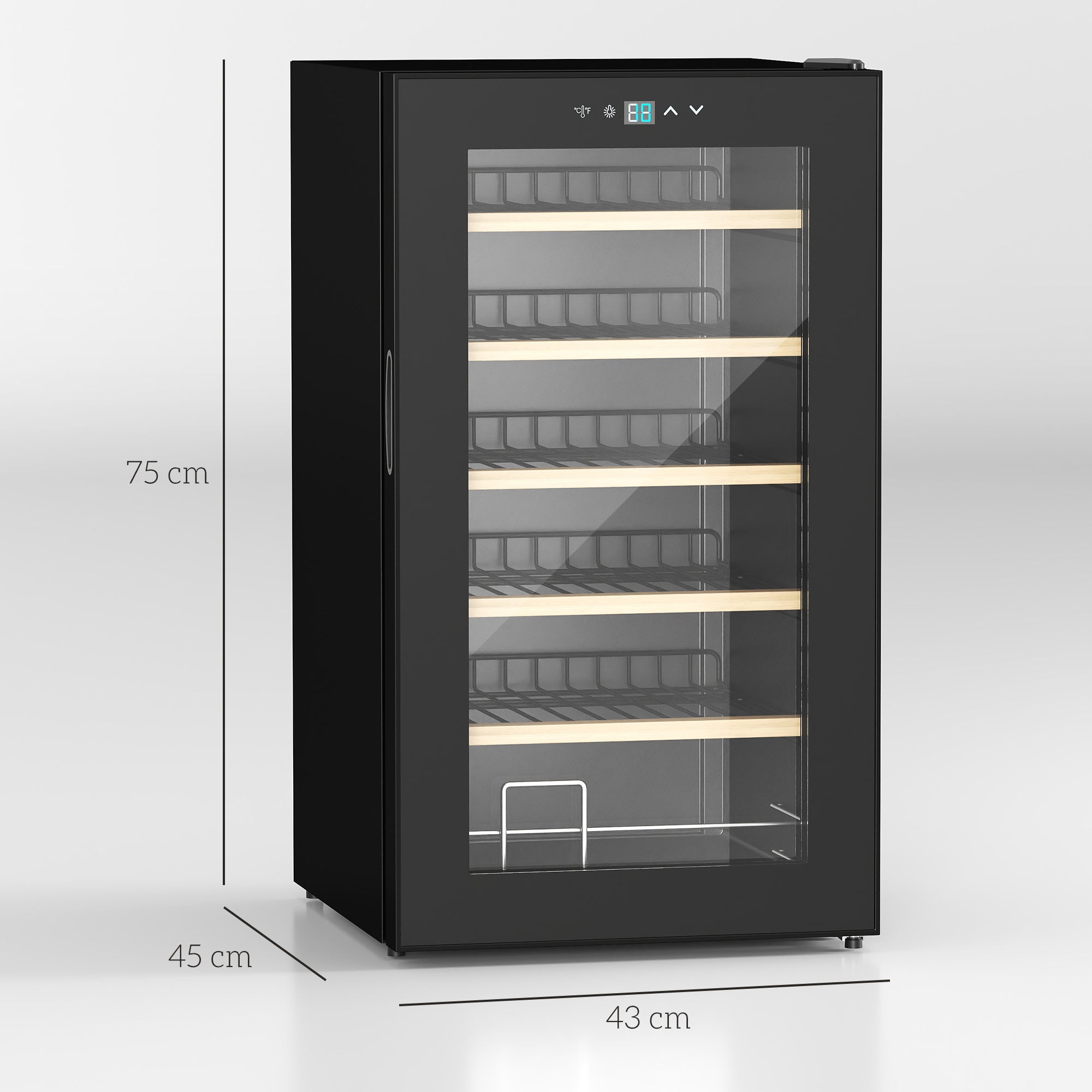 Garrafeira com Sistema de Refrigeração 65L Preto 43x45x75 cm com Luz LED e Controlo de Temperatura