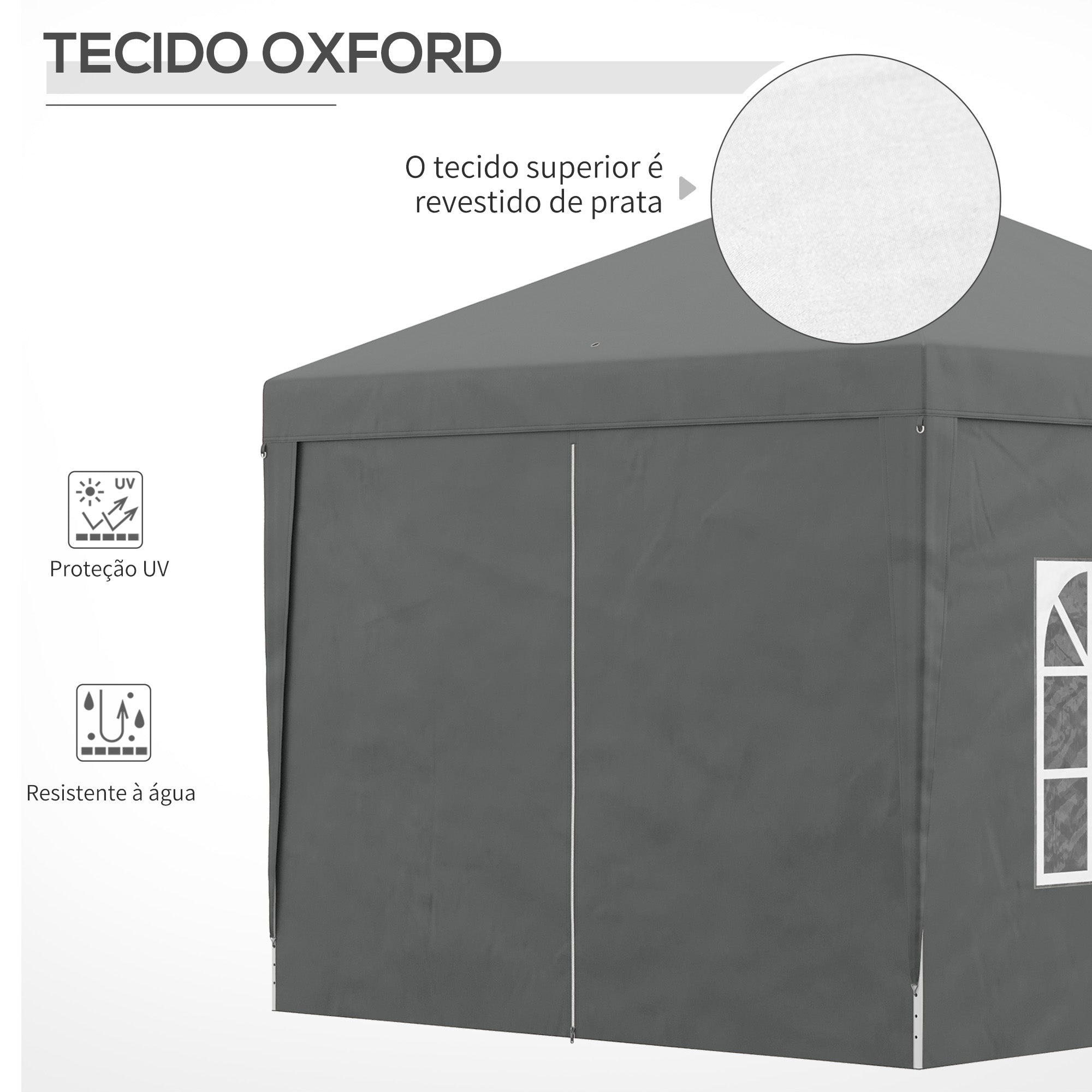 Tenda de Jardim Cinzenta 295x295x195-258 cm com Paredes Amovíveis e Bolsa de Transporte