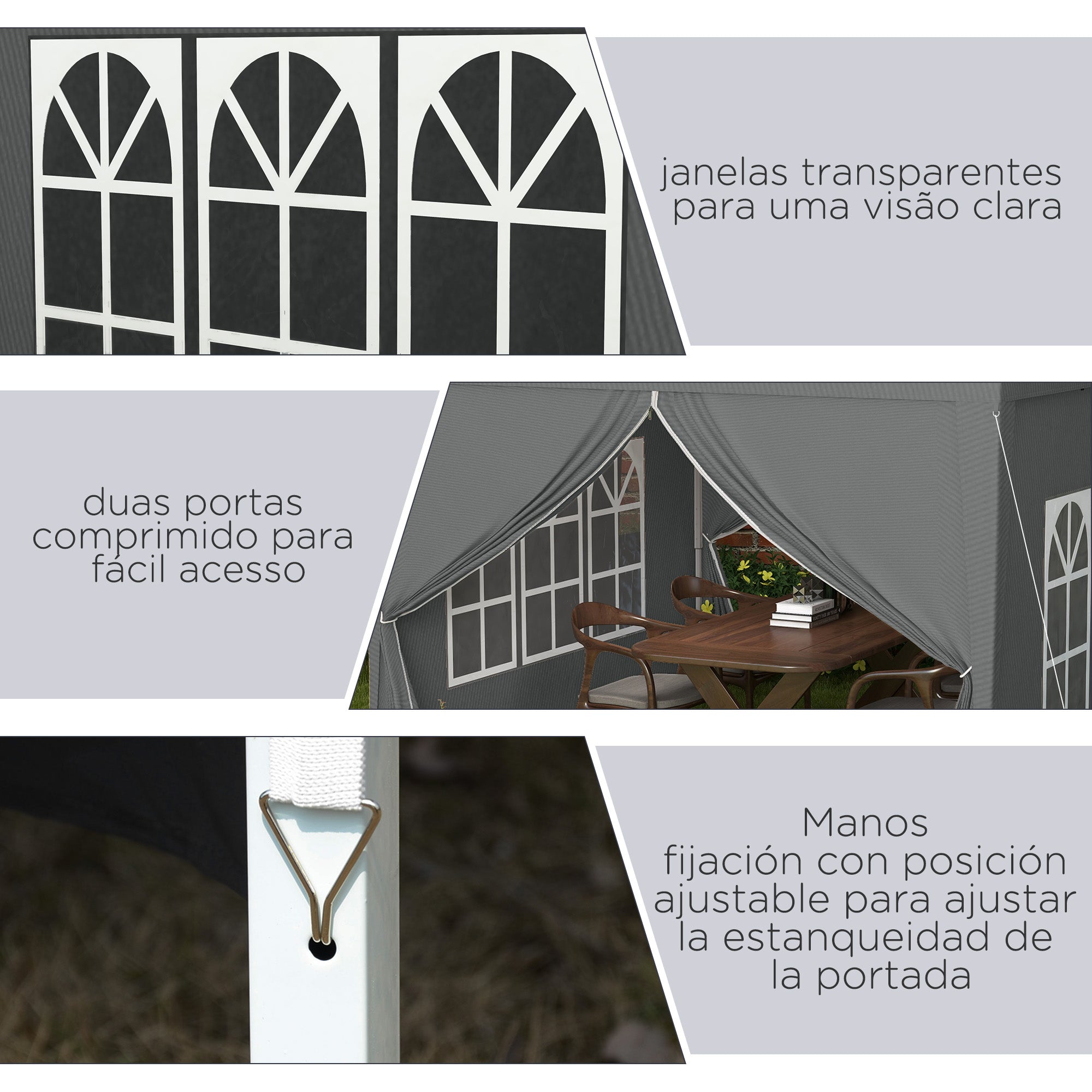 Tenda de Jardim Cinzenta 295x295x195-258 cm com Paredes Amovíveis e Bolsa de Transporte