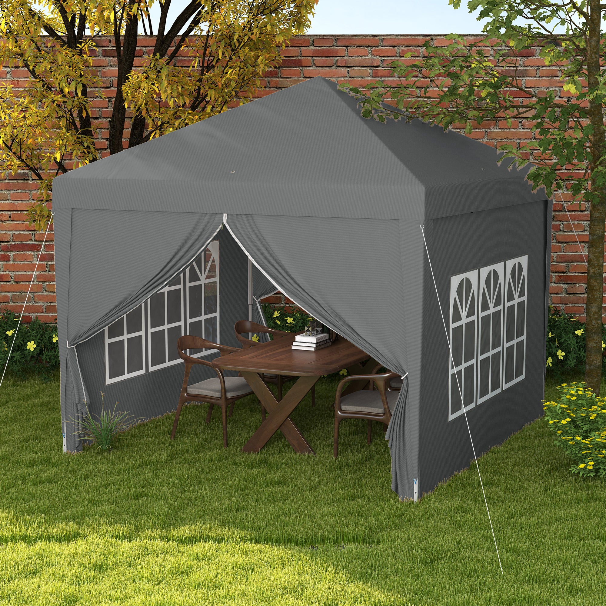 Tenda de Jardim Cinzenta 295x295x195-258 cm com Paredes Amovíveis e Bolsa de Transporte