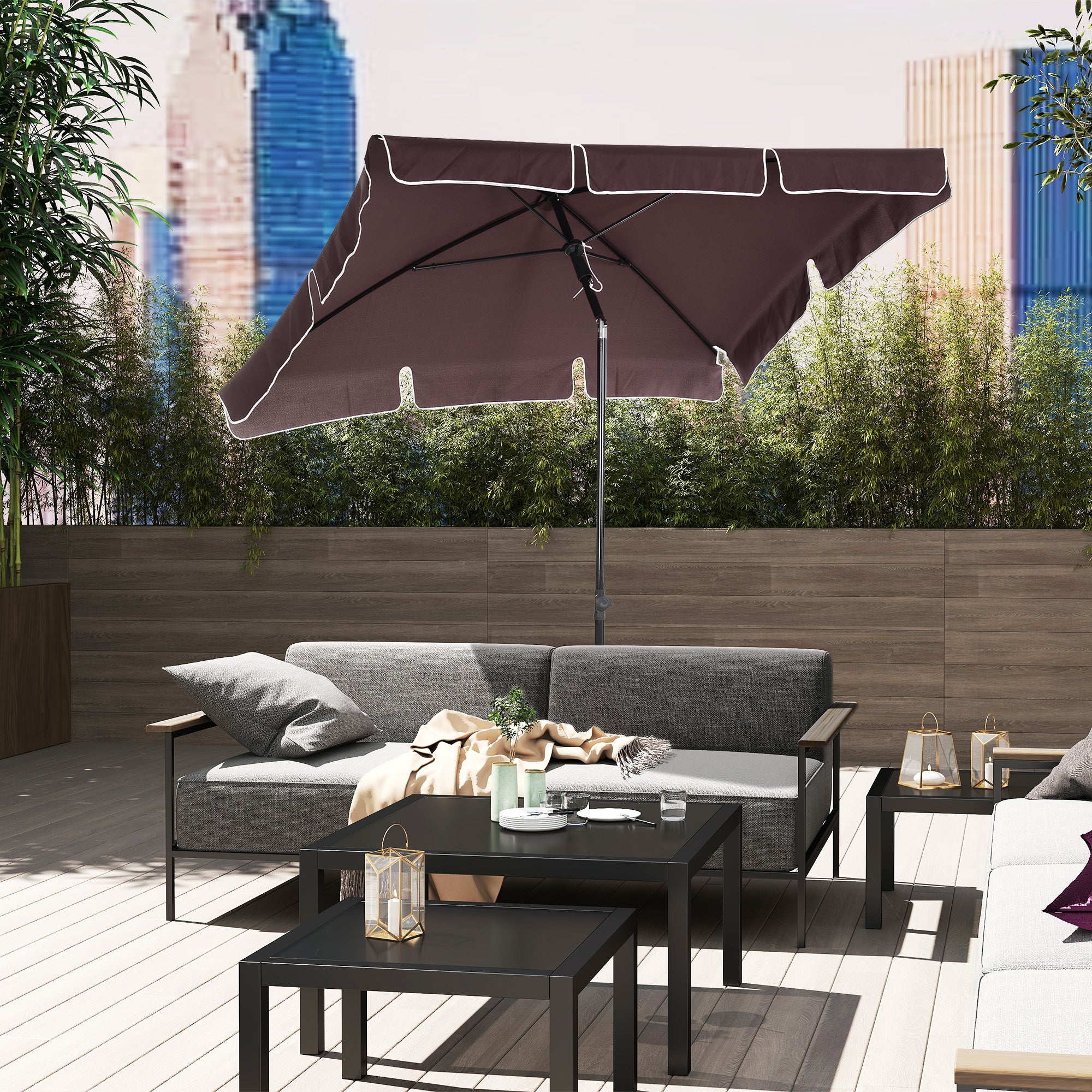 Chapéu de Sol Retangular Marrom 198x130x240cm