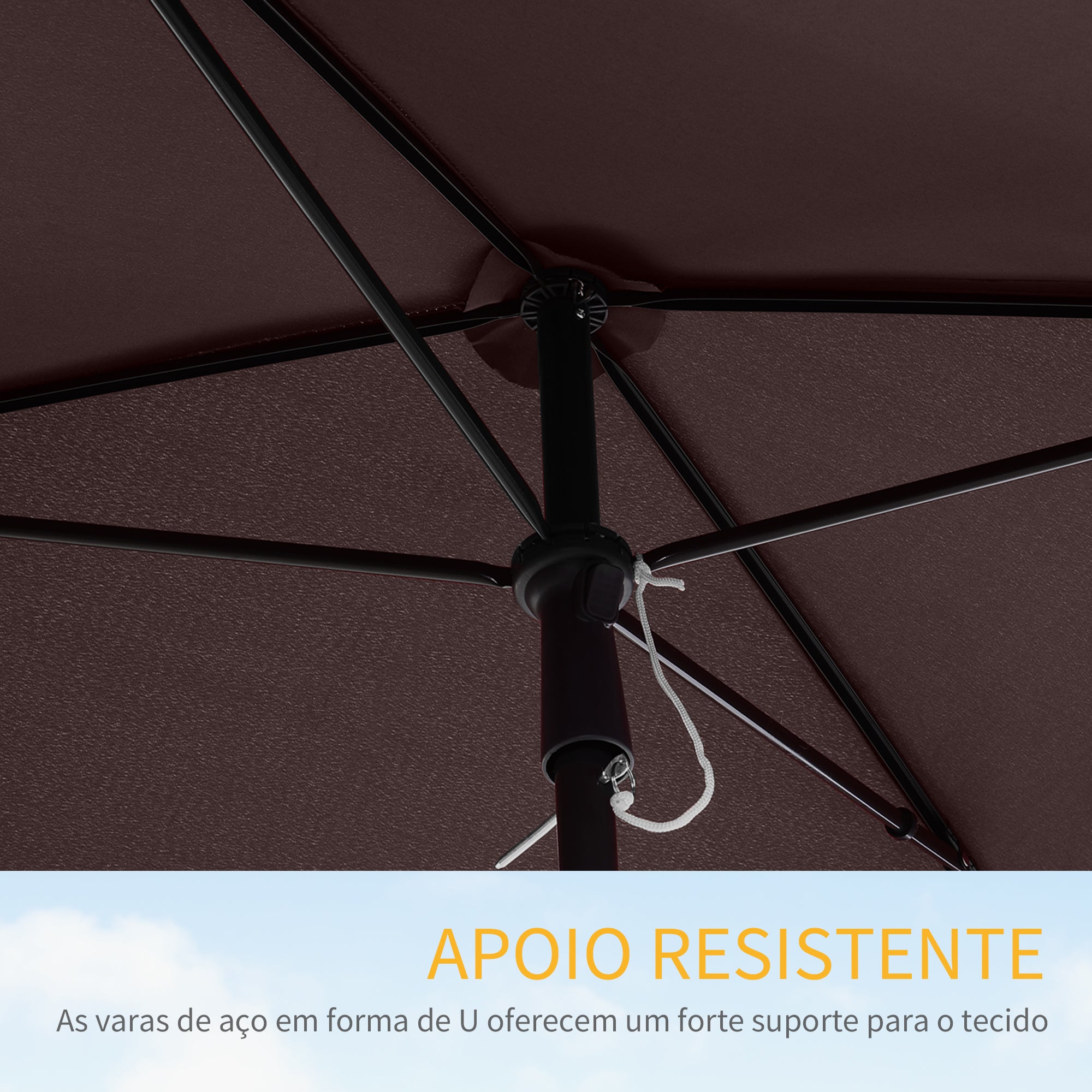 Chapéu de Sol Retangular Marrom 198x130x240cm