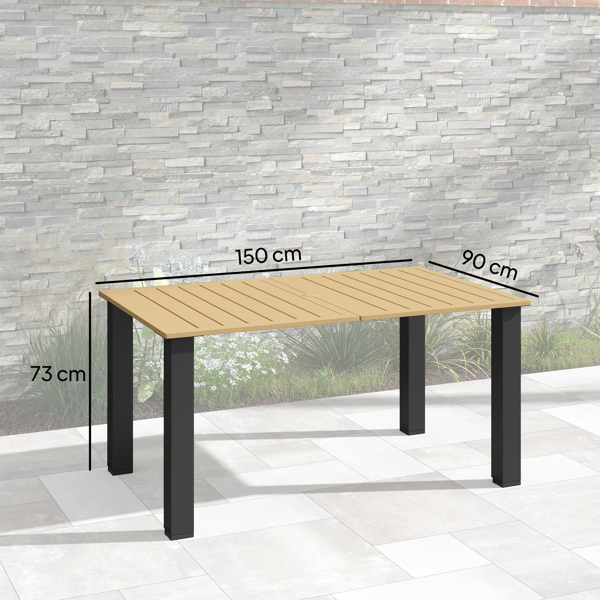 Mesa de Jardim Retangular 150x90x73 cm Marrom Claro e Preto