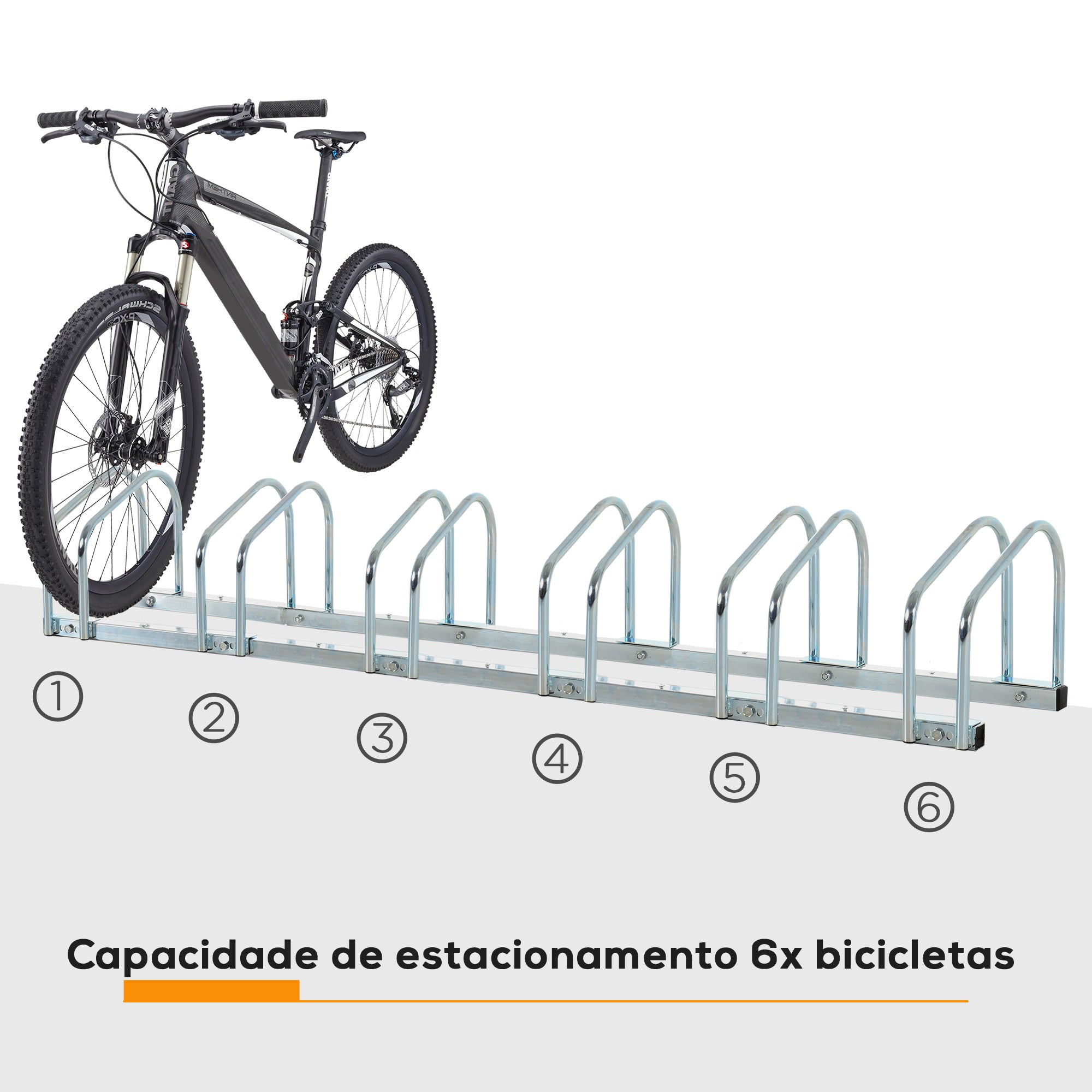 Estacionamento para 6 Bicicletas – 179x33x27 cm – Prata – Aço
