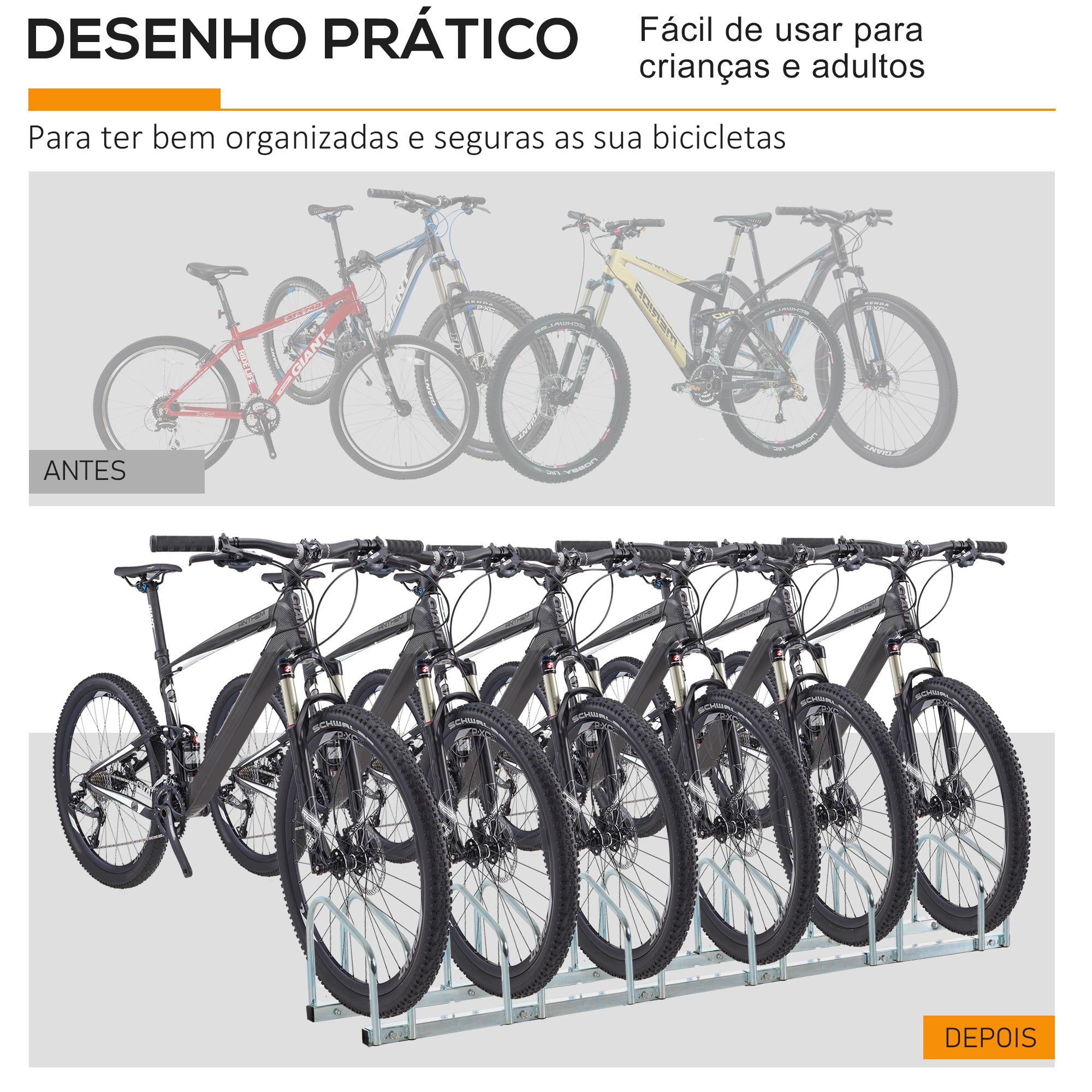 Estacionamento para 6 Bicicletas – 179x33x27 cm – Prata – Aço