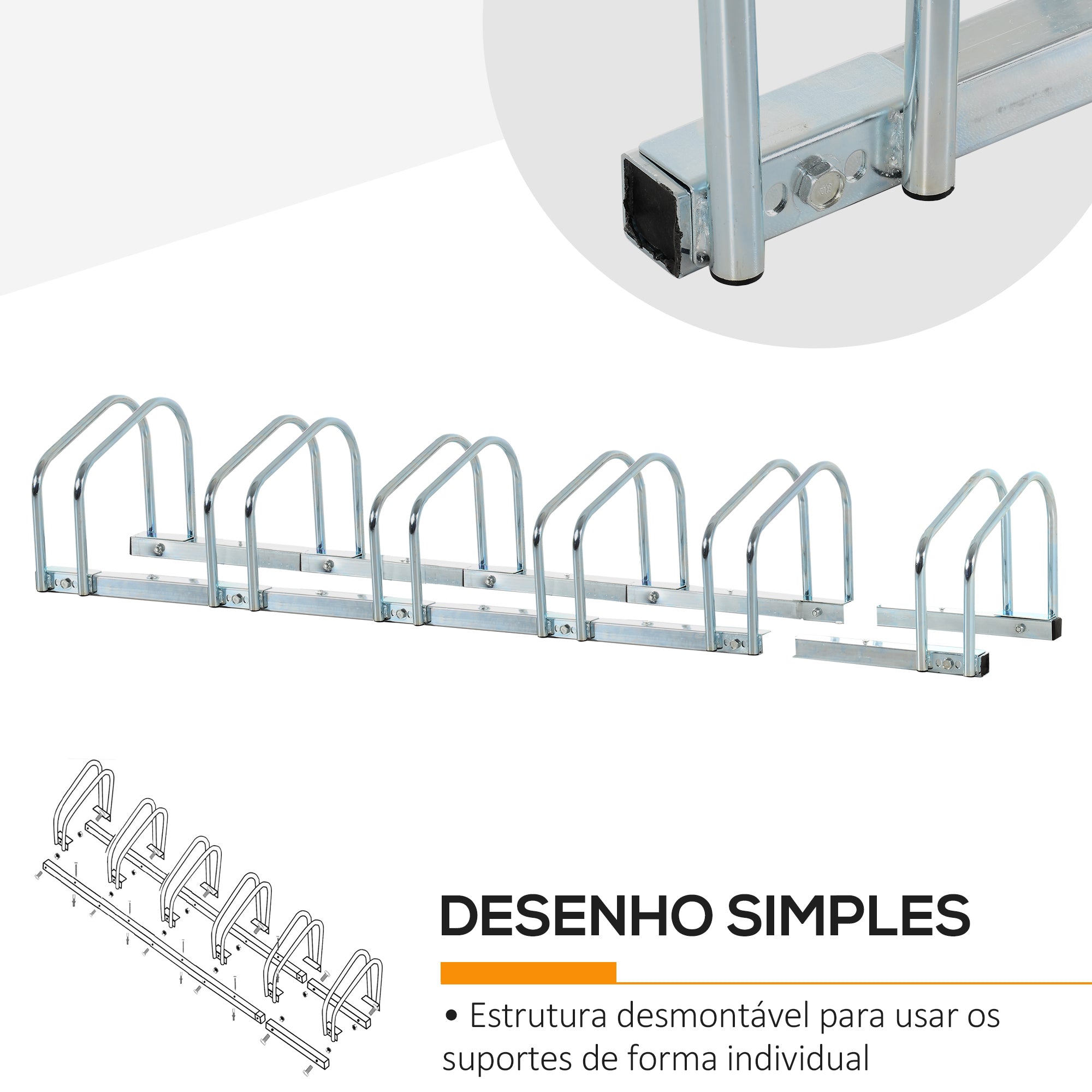 Estacionamento para 6 Bicicletas – 179x33x27 cm – Prata – Aço