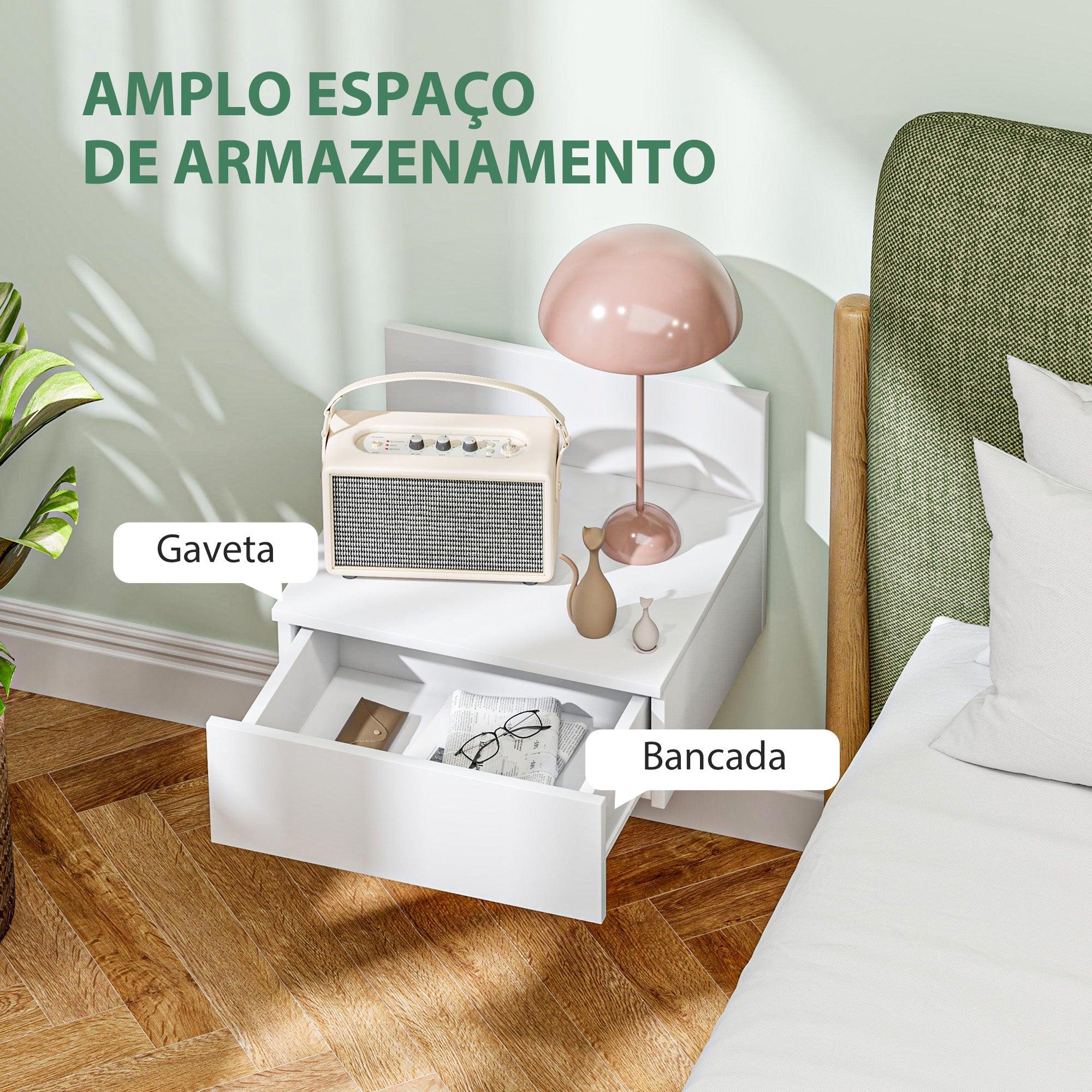 Conjunto de 2 Mesas de Cabeceira Flutuantes 43x36,5x30,5 cm - Branco