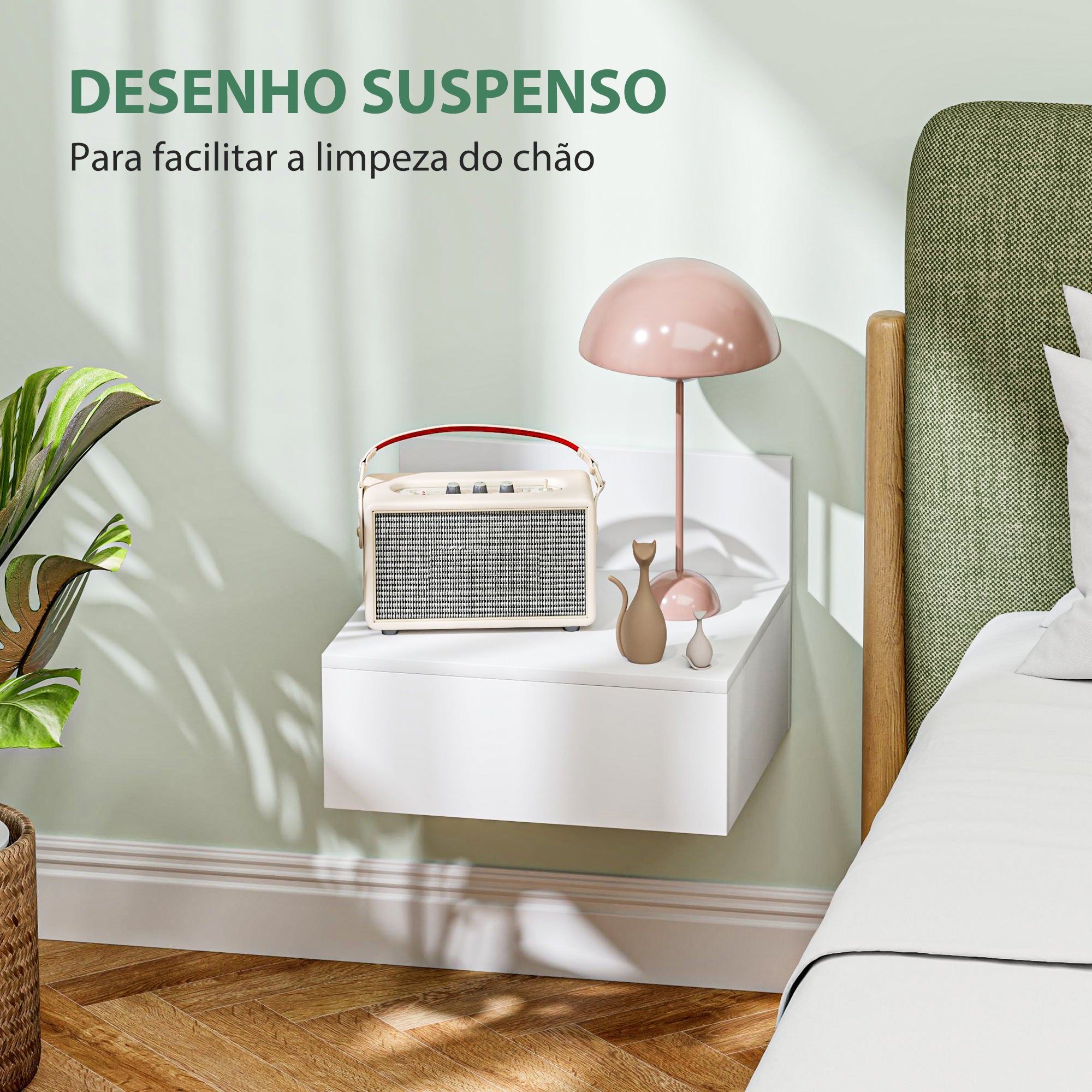 Conjunto de 2 Mesas de Cabeceira Flutuantes 43x36,5x30,5 cm - Branco