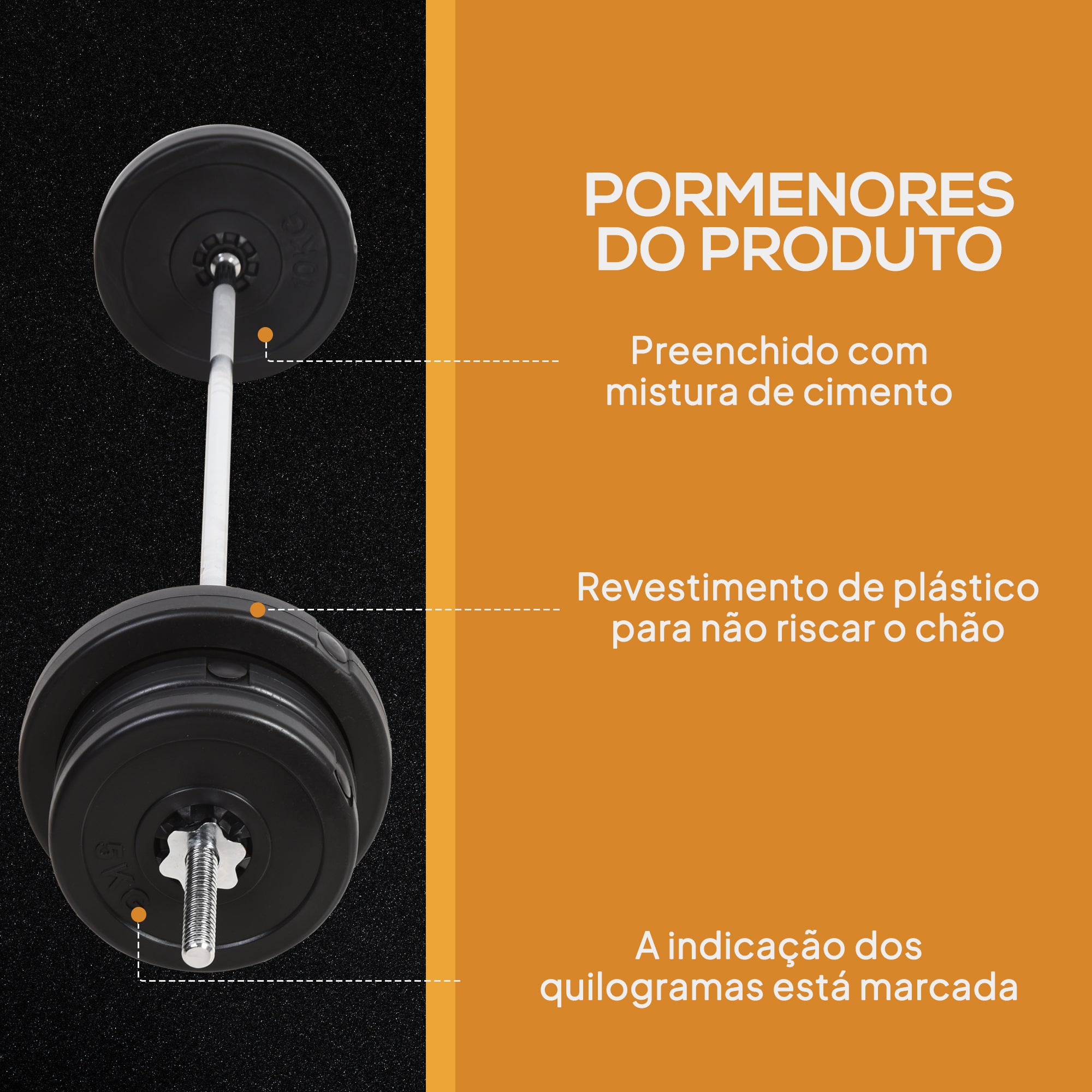 Conjunto de Barras e Pesos Ajustáveis - 55kg - Preto