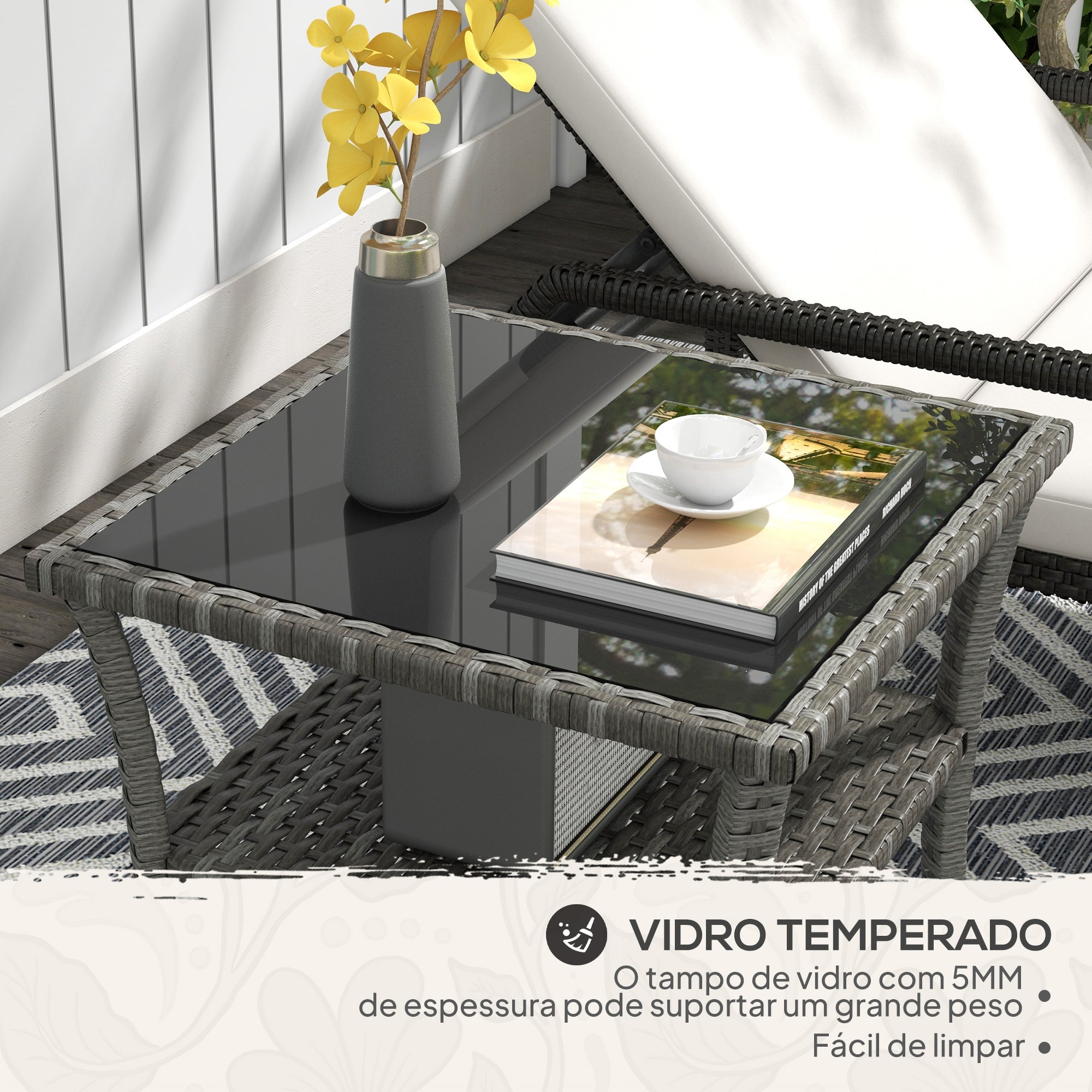 Mesa de Vime Quadrada 50x50x45 cm Cinzento