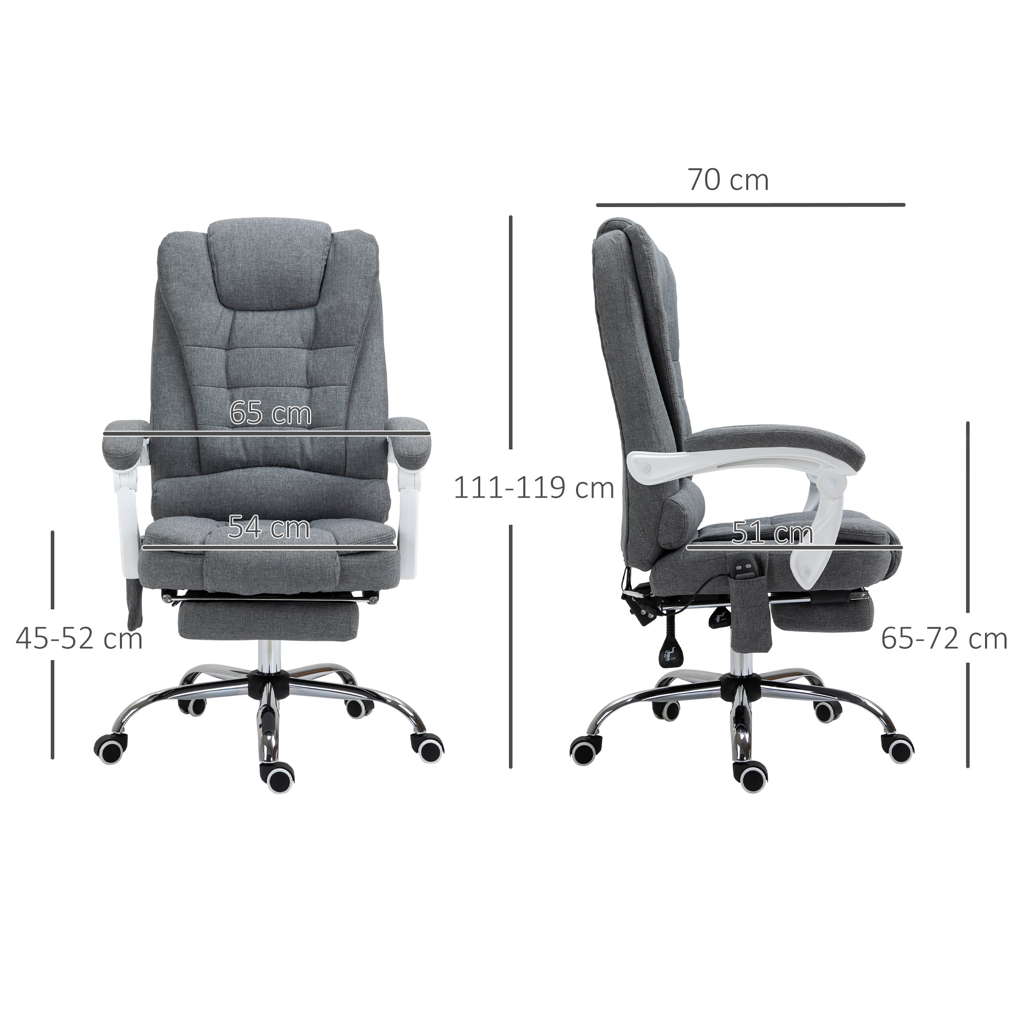 Cadeira de Escritório com Massagem e Aquecimento 65x70x119 cm Cinzento