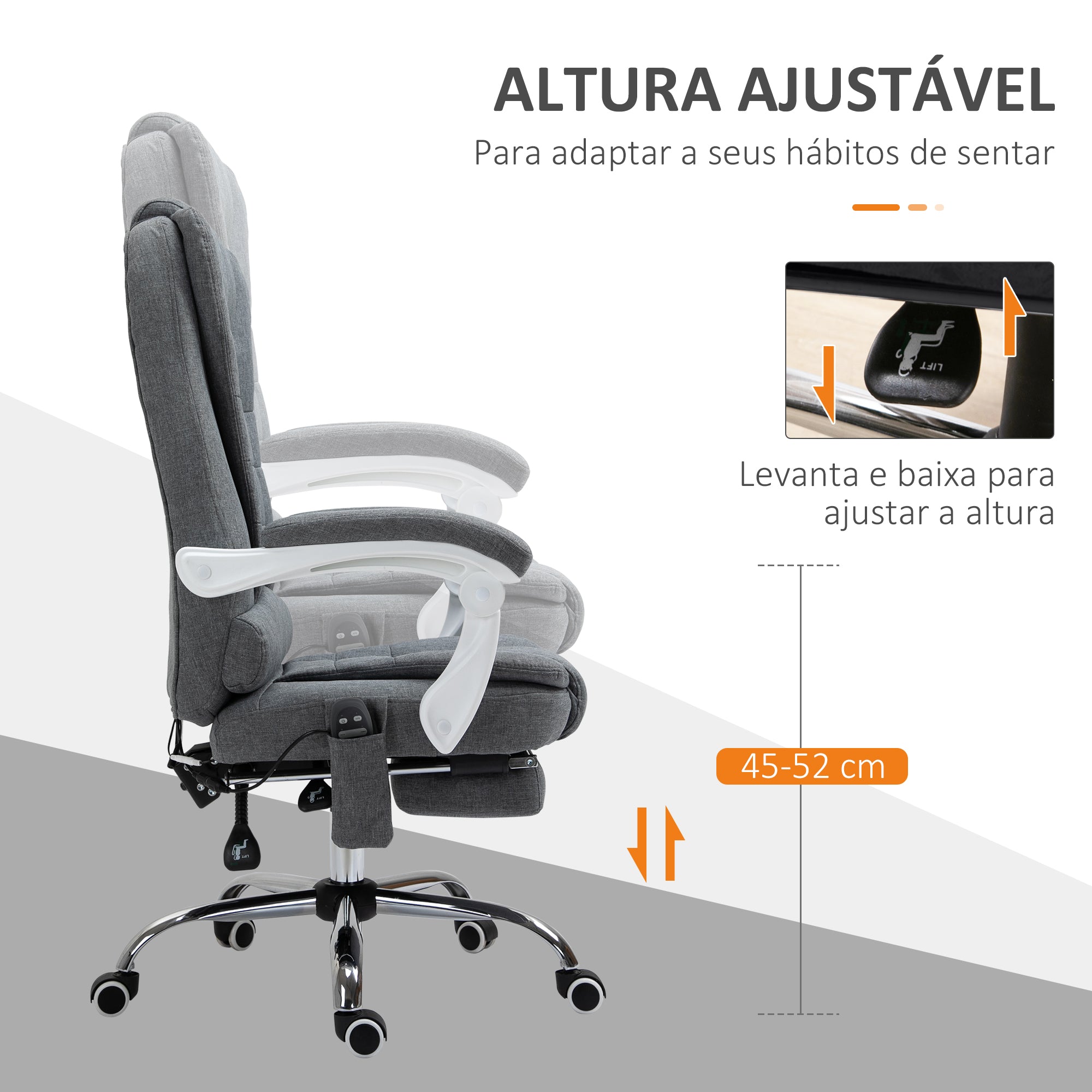 Cadeira de Escritório com Massagem e Aquecimento 65x70x119 cm Cinzento