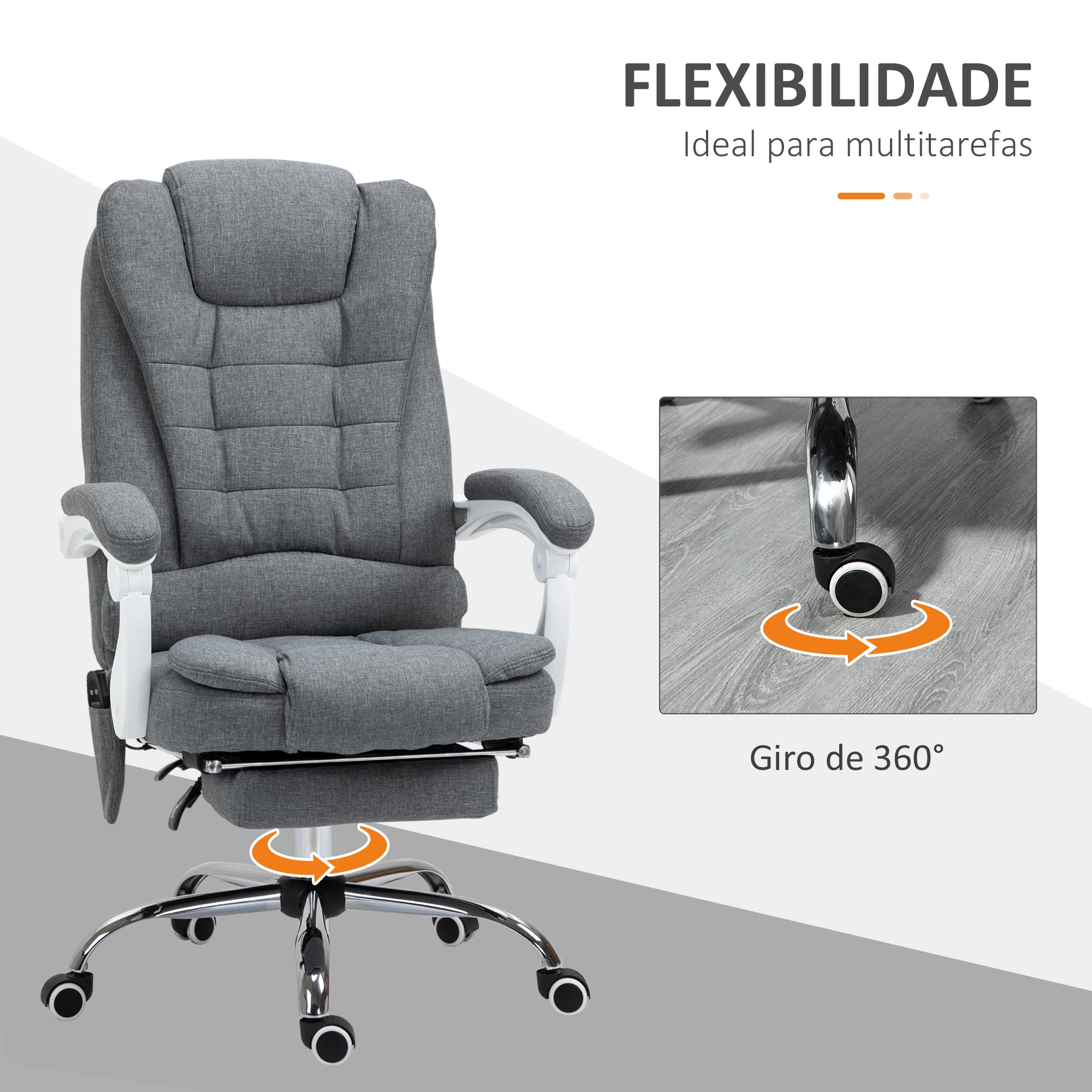 Cadeira de Escritório com Massagem e Aquecimento 65x70x119 cm Cinzento