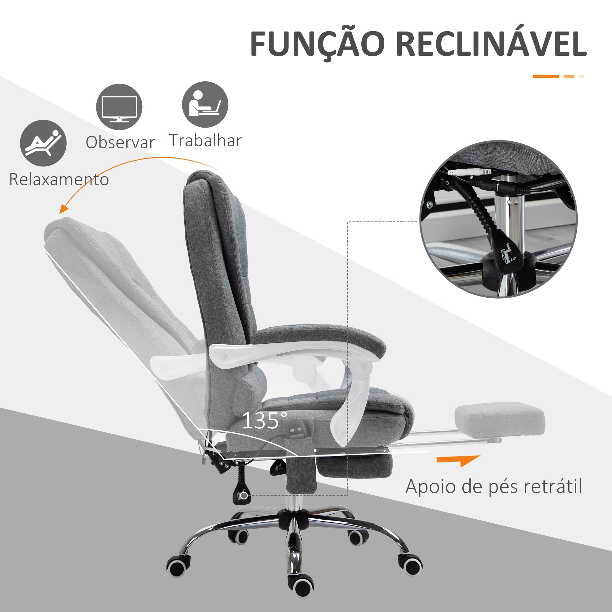Cadeira de Escritório com Massagem e Aquecimento 65x70x119 cm Cinzento