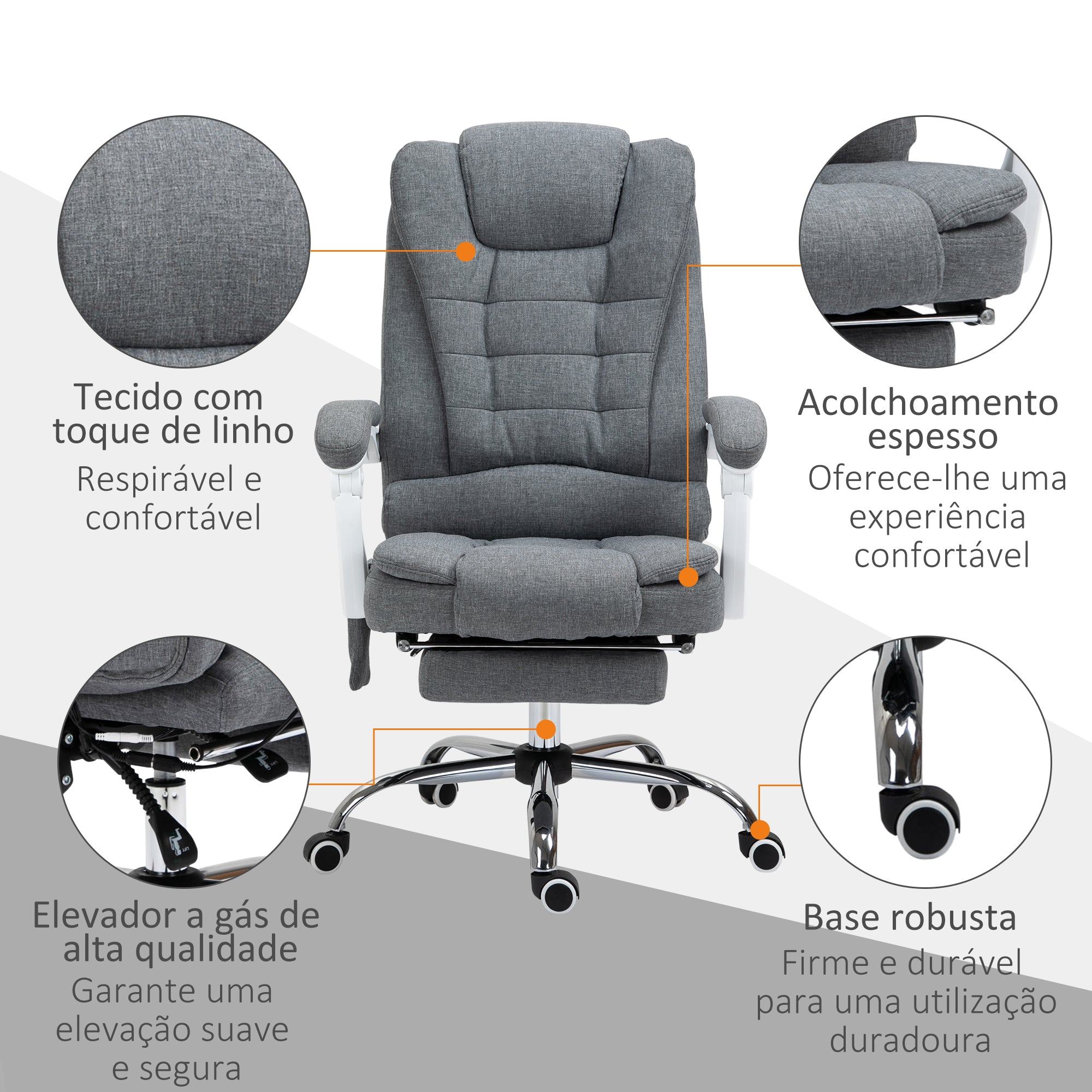Cadeira de Escritório com Massagem e Aquecimento 65x70x119 cm Cinzento