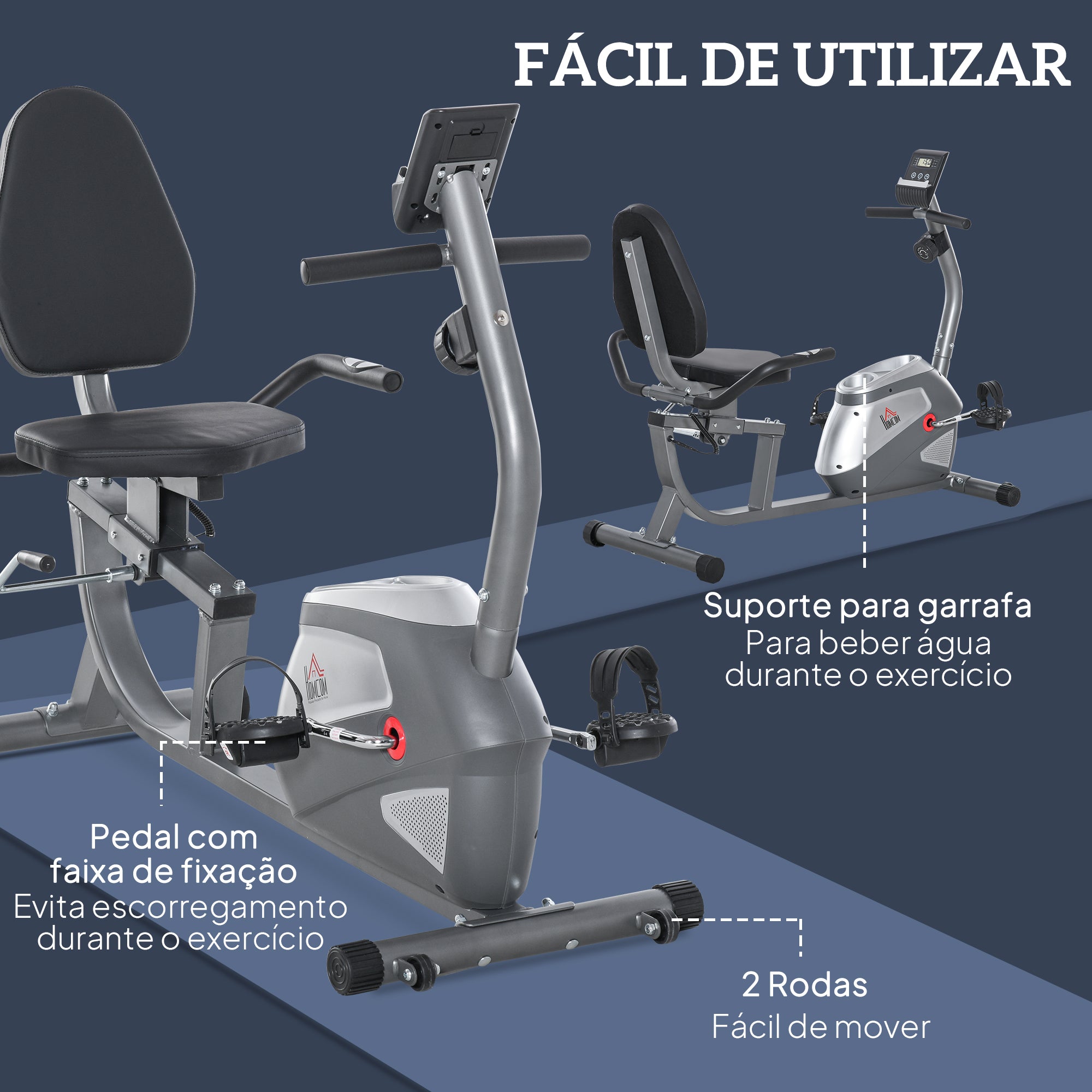 Bicicleta Ergométrica Reclinável Cinza 121,5-136x62,5x98 cm