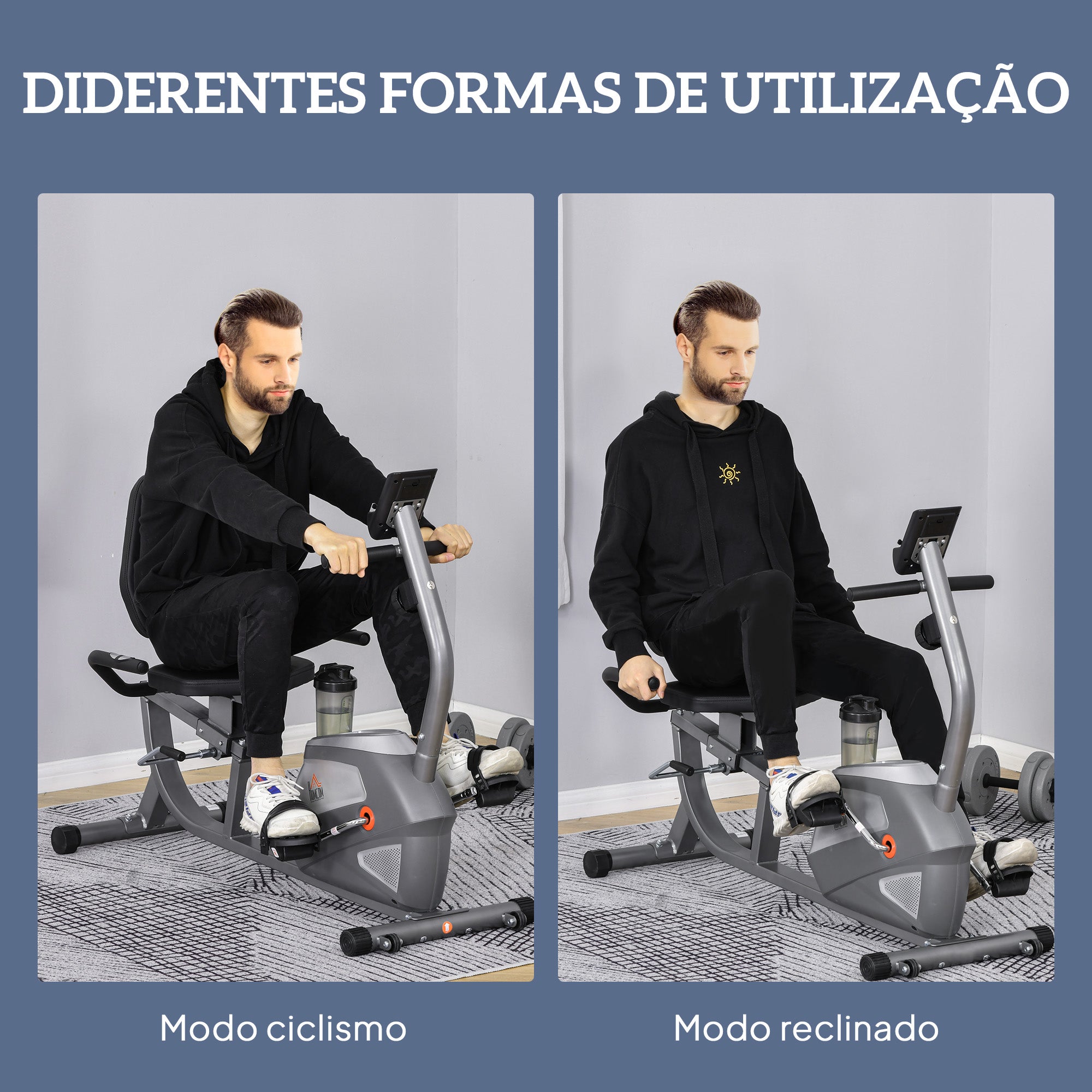 Bicicleta Ergométrica Reclinável Cinza 121,5-136x62,5x98 cm