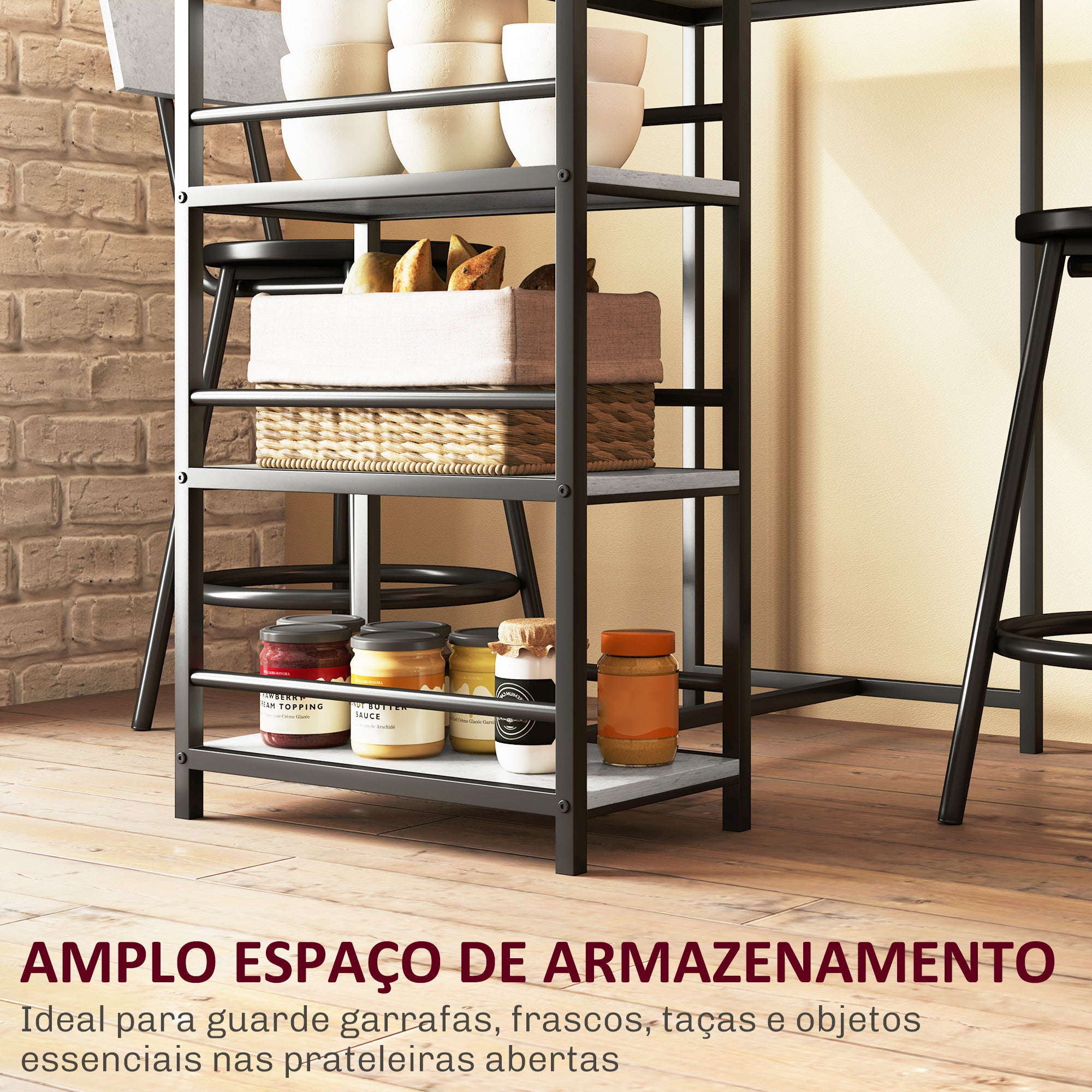 Conjunto de Mesa Alta de Bar Cinza Escuro 90x50x90,5 cm com 2 Bancos