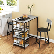 Conjunto de Mesa Alta de Bar Cinza Escuro 90x50x90,5 cm com 2 Bancos