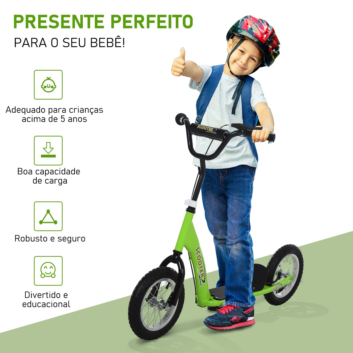 Trotinete para Crianças acima de 5 Anos - Medidas 117x52x80-85cm - Cor Verde