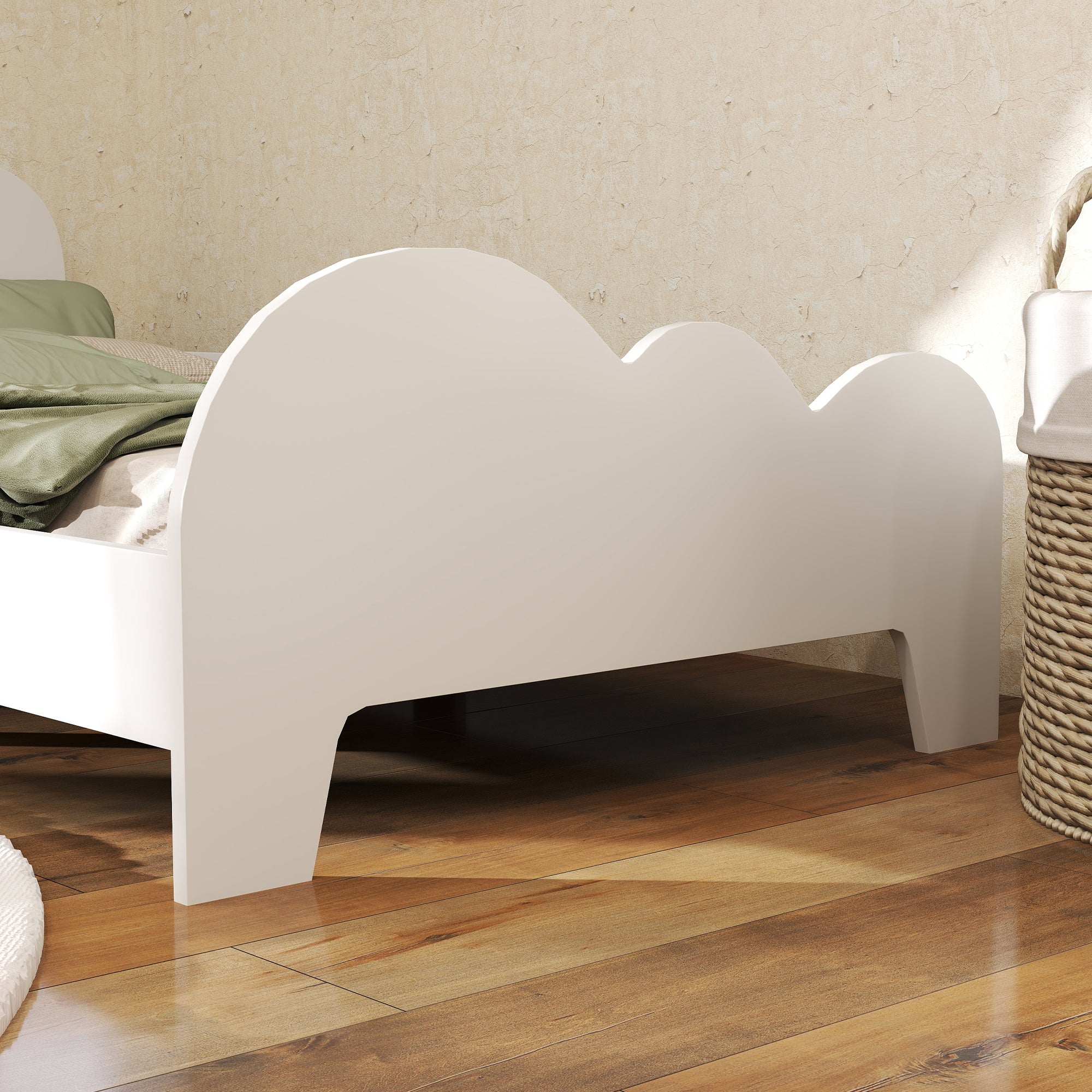 Cama Infantil com Desenho de Núvem e Barreira de Segurança - 143,5x74,5x56 cm - Branco