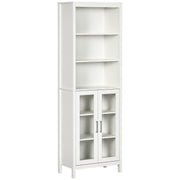 Armário Alto de Casa de Banho com 2 Portas de Vidro e 3 Prateleiras Branco 53x30x162cm