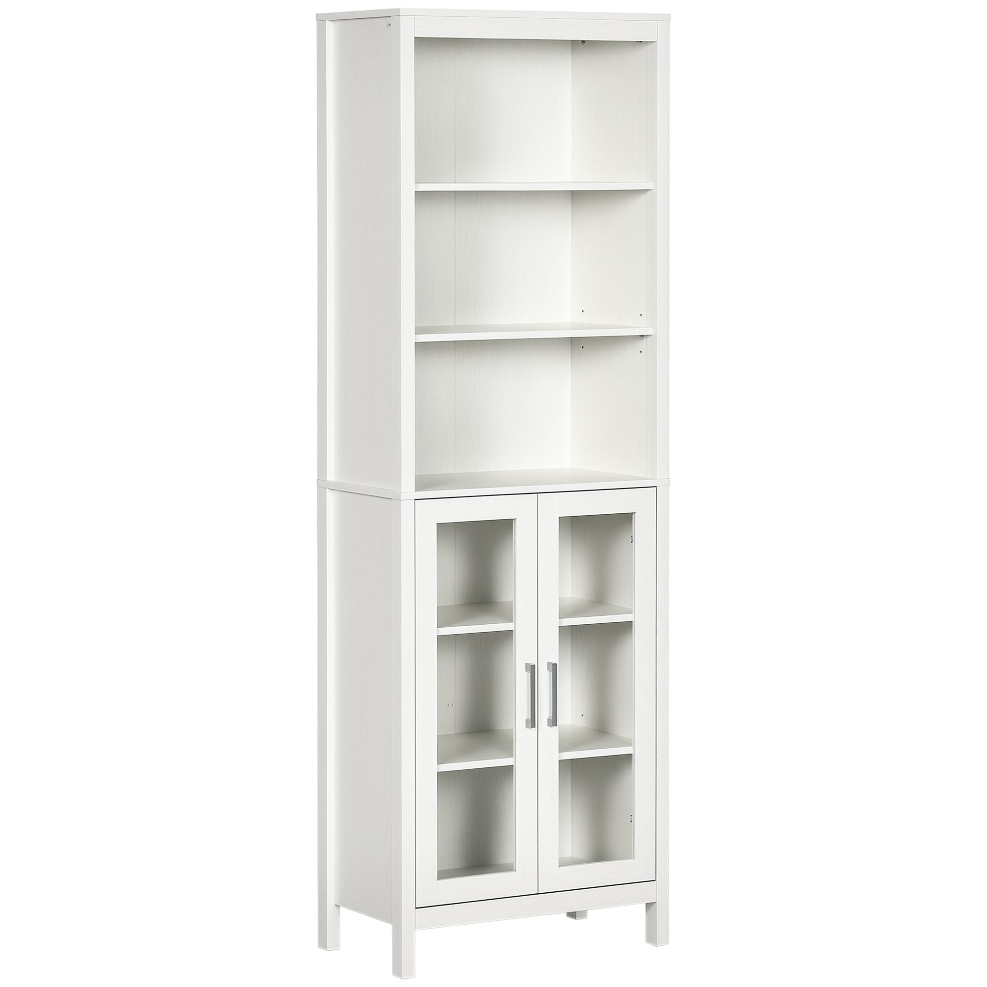 Armário Alto de Casa de Banho com 2 Portas de Vidro e 3 Prateleiras Branco 53x30x162cm