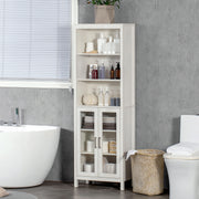Armário Alto de Casa de Banho com 2 Portas de Vidro e 3 Prateleiras Branco 53x30x162cm