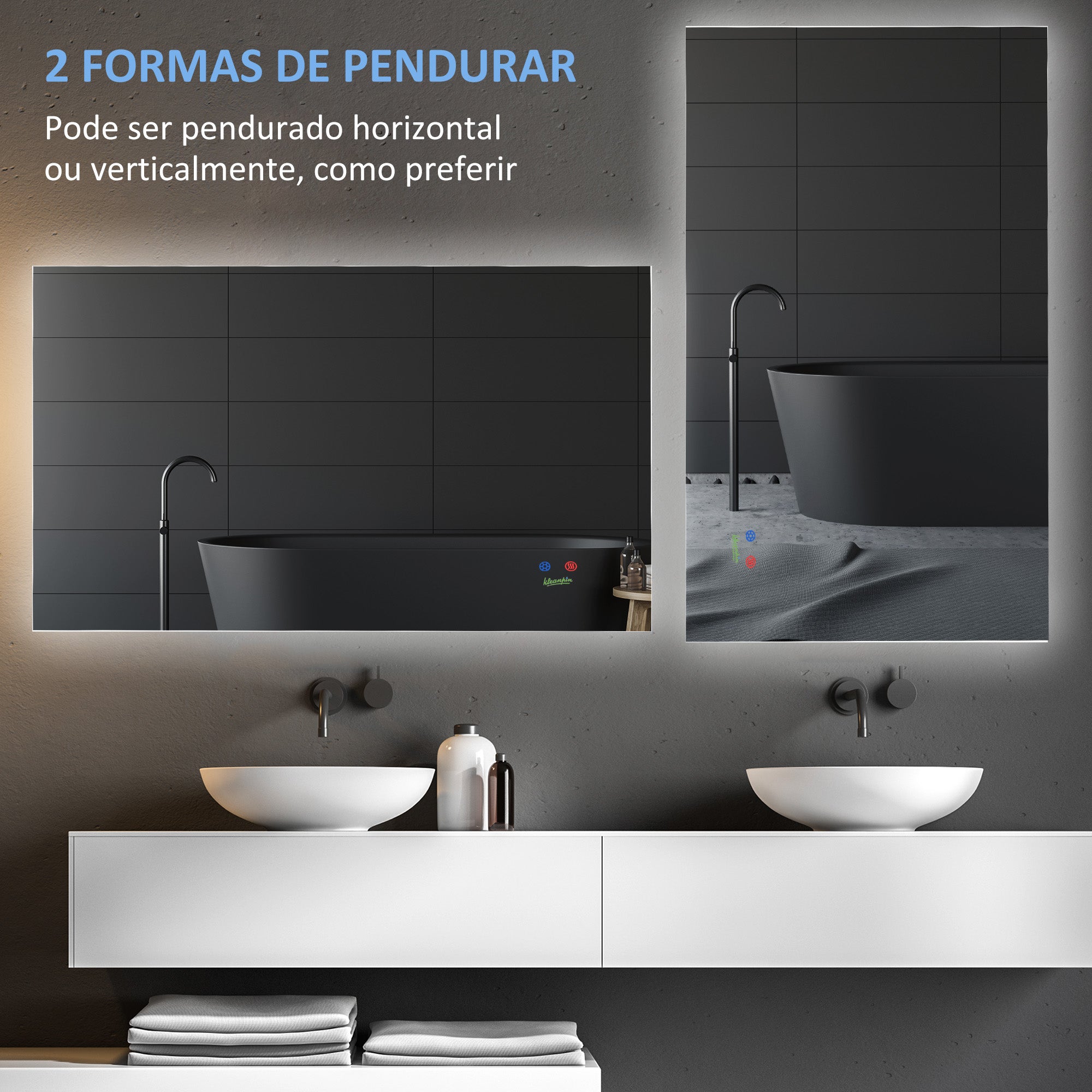 Espelho de Casa de Banho Prata 90x60cm com Luz LED Anti-Embaciamento