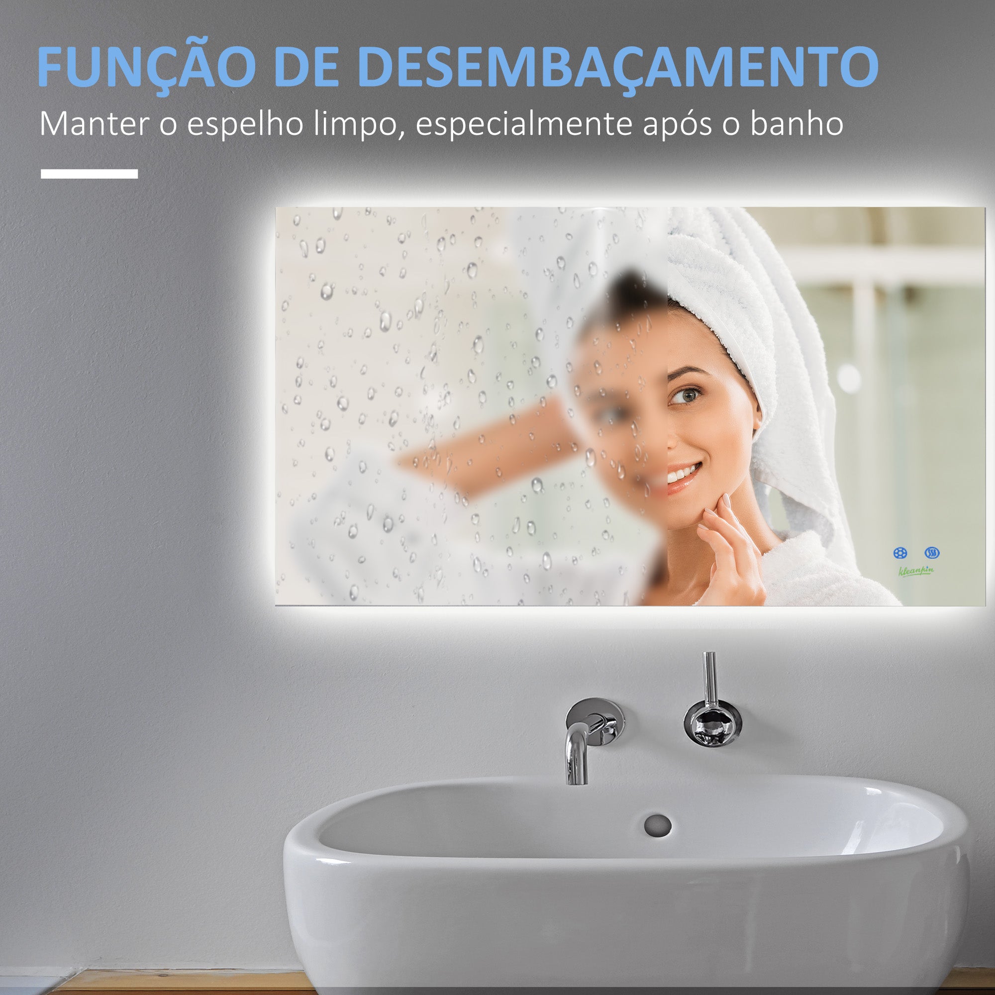 Espelho de Casa de Banho Prata 90x60cm com Luz LED Anti-Embaciamento