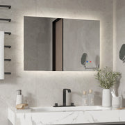 Espelho de Casa de Banho Prata 90x60cm com Luz LED Anti-Embaciamento