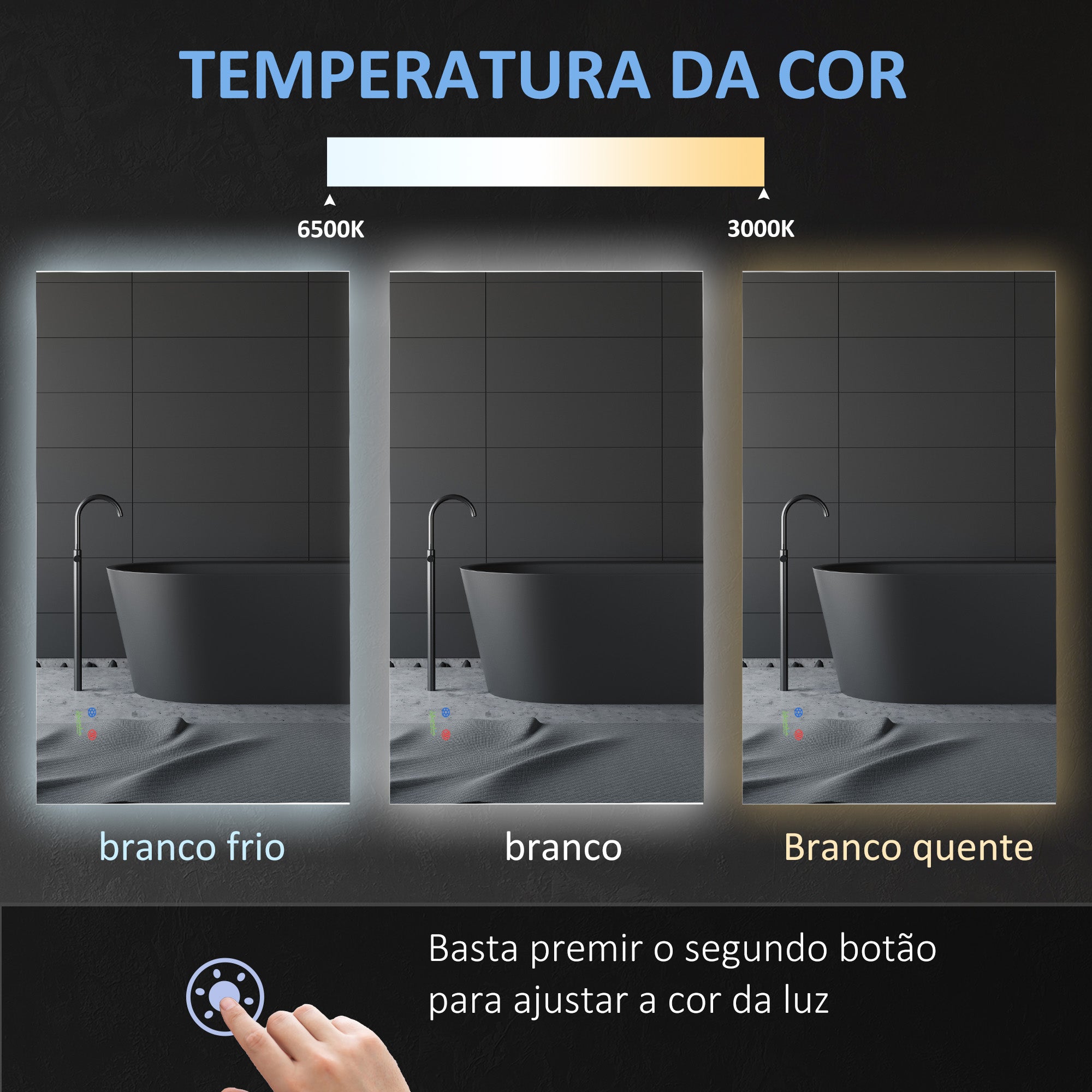 Espelho de Casa de Banho Prata 90x60cm com Luz LED Anti-Embaciamento