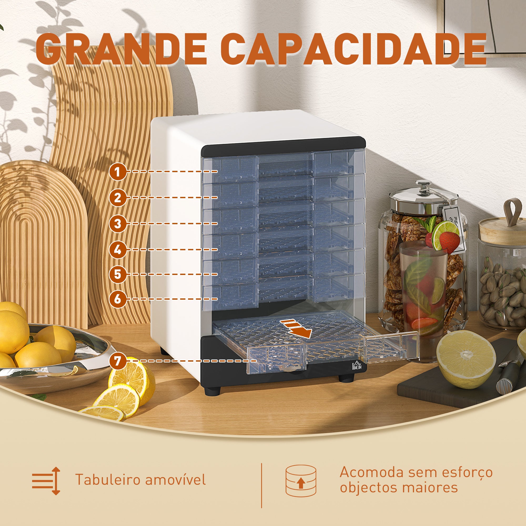 Desidratador de Alimentos – 30x22,8x32,6 cm – Branco – Plástico resistente