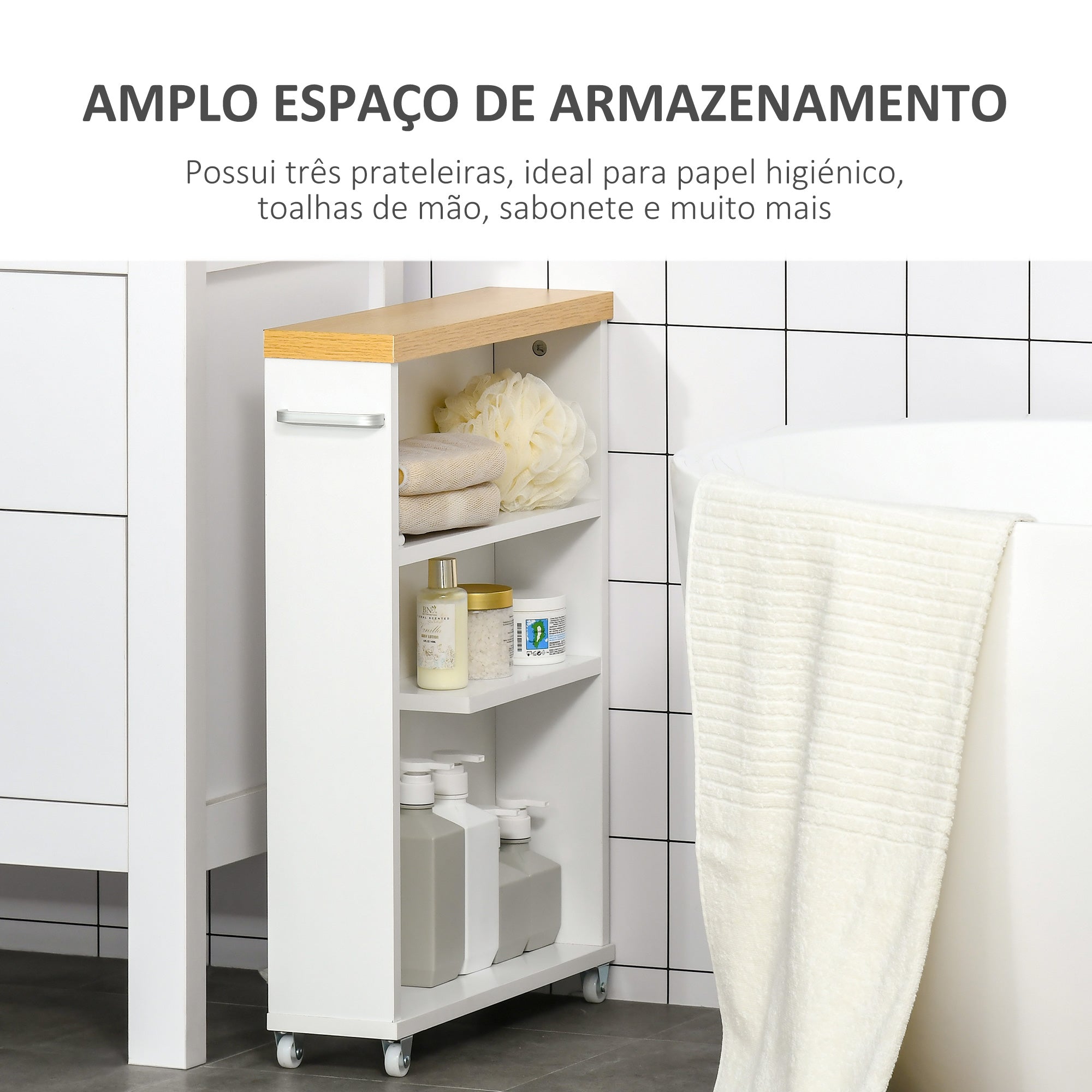 Gabinete Auxiliar de Banheiro 3 Prateleiras Branco 50x13x67,5 cm