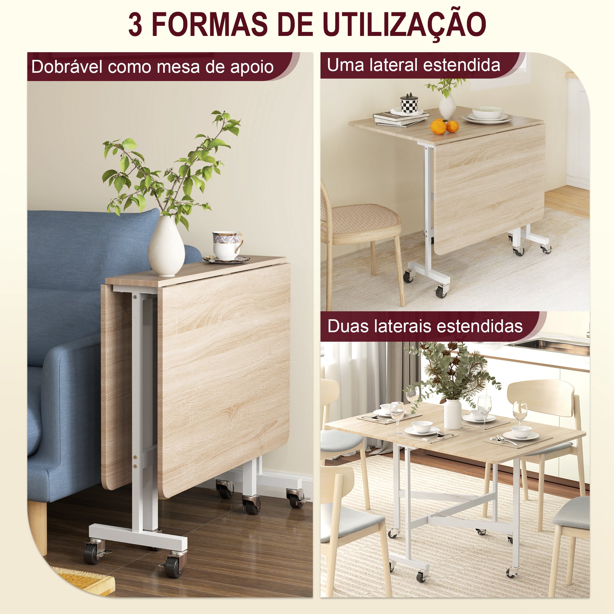 Mesa Dobrável de Cozinha 120x80x73 cm Cor de Madeira Natural