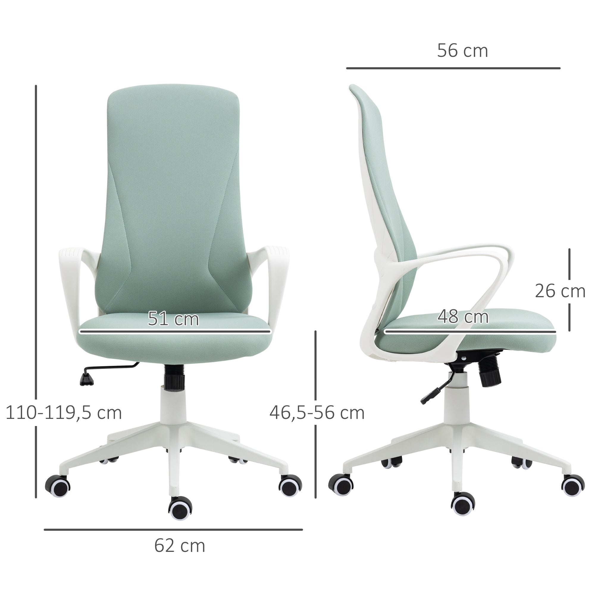 Cadeira de Escritório Ergonómica Verde 62x56x110-119,5 cm