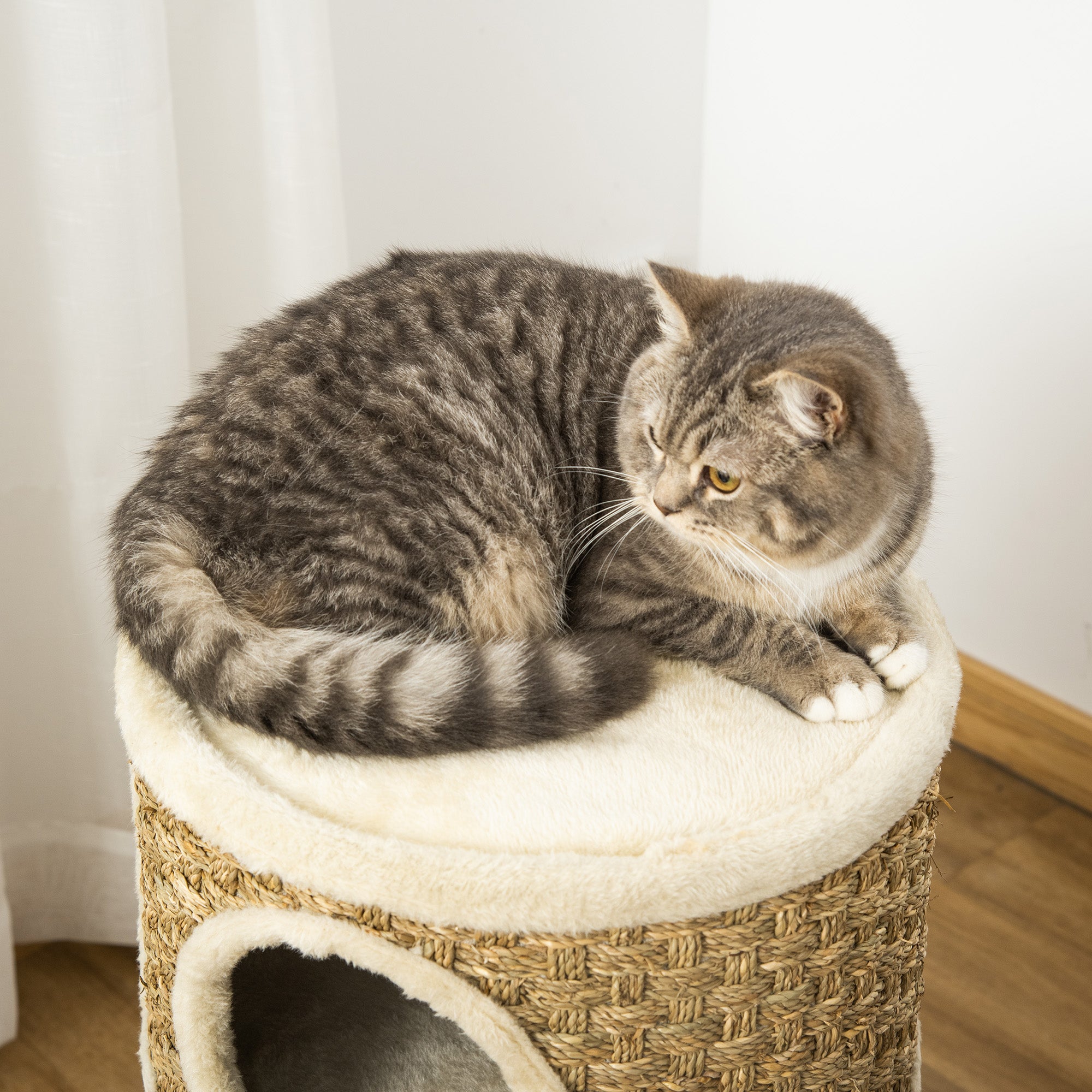 Arranhador em Forma de Cilindro para Gatos 37,5x37,5x70 cm - Castanho Claro e Bege