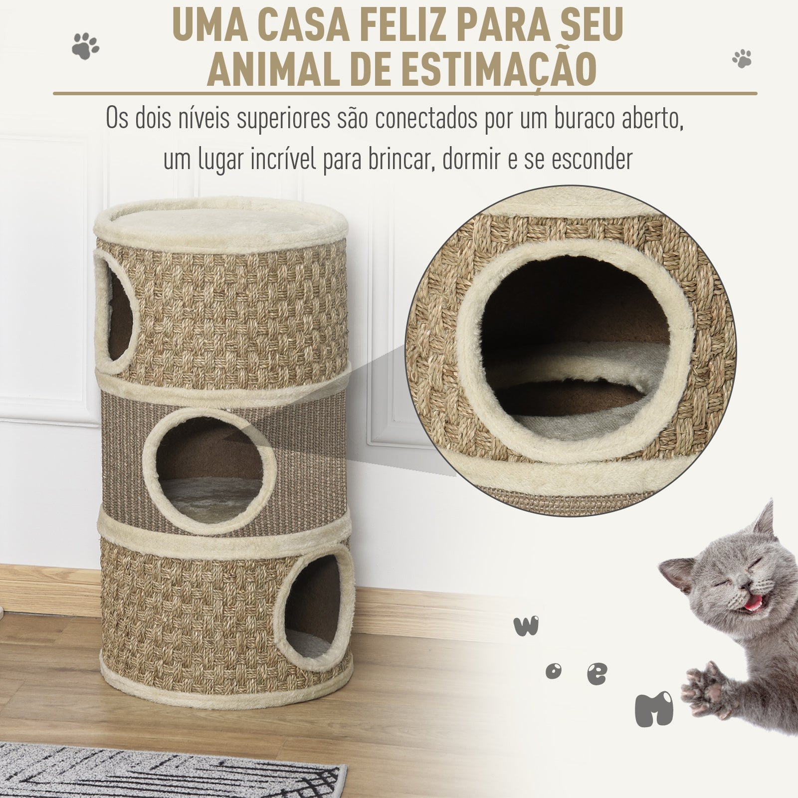 Arranhador em Forma de Cilindro para Gatos 37,5x37,5x70 cm - Castanho Claro e Bege