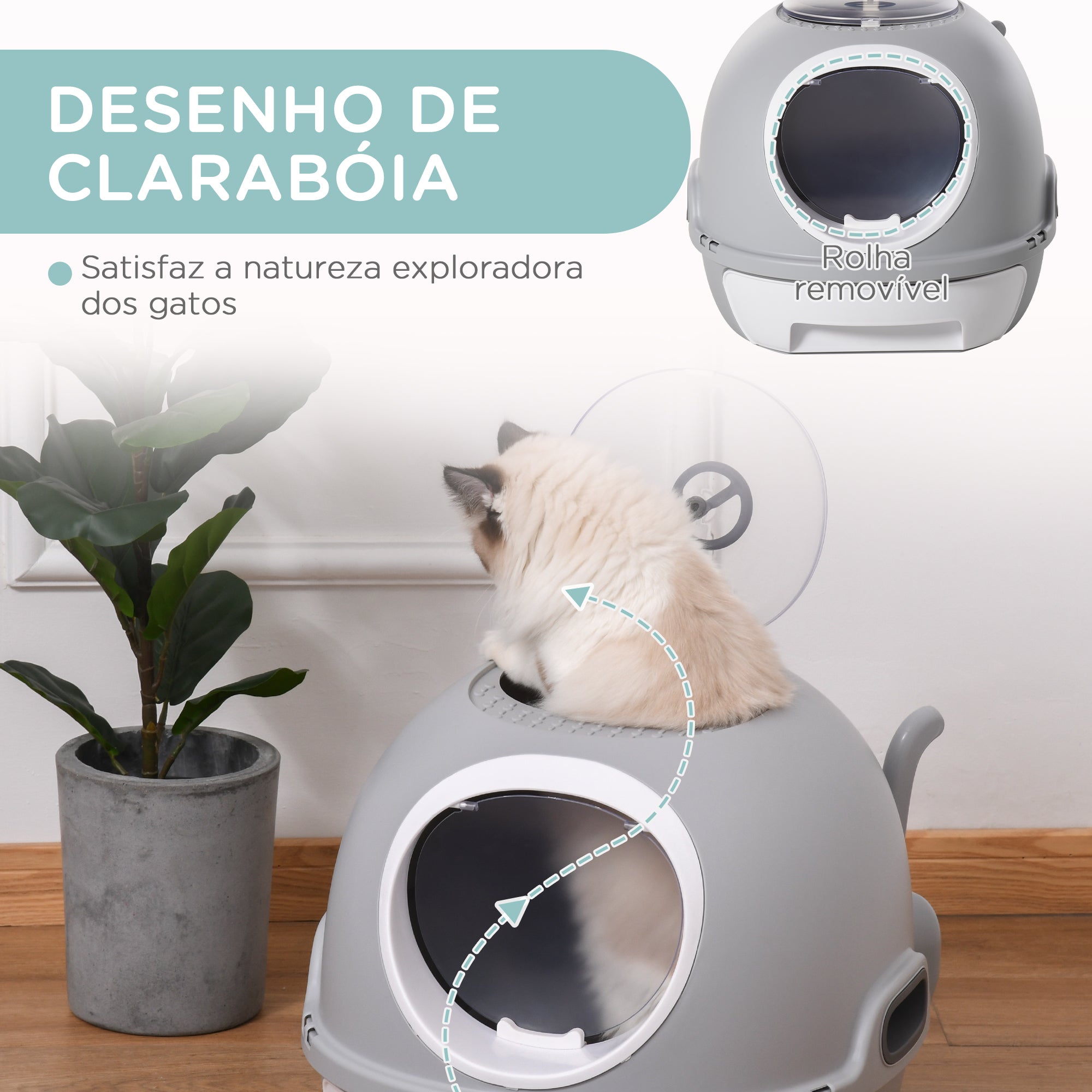 Caixa de Areia Fechada para Gatos Cinzento 47x55x44 cm