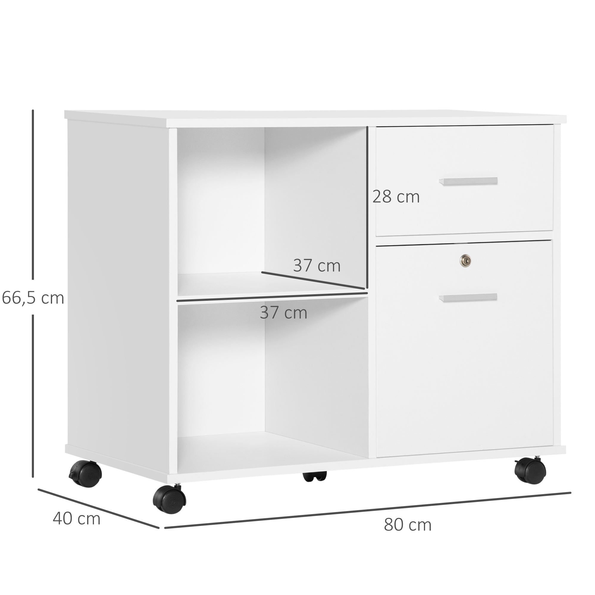 Armário Auxiliar de Escritório com Rodas 80x40x66.5 cm Branco