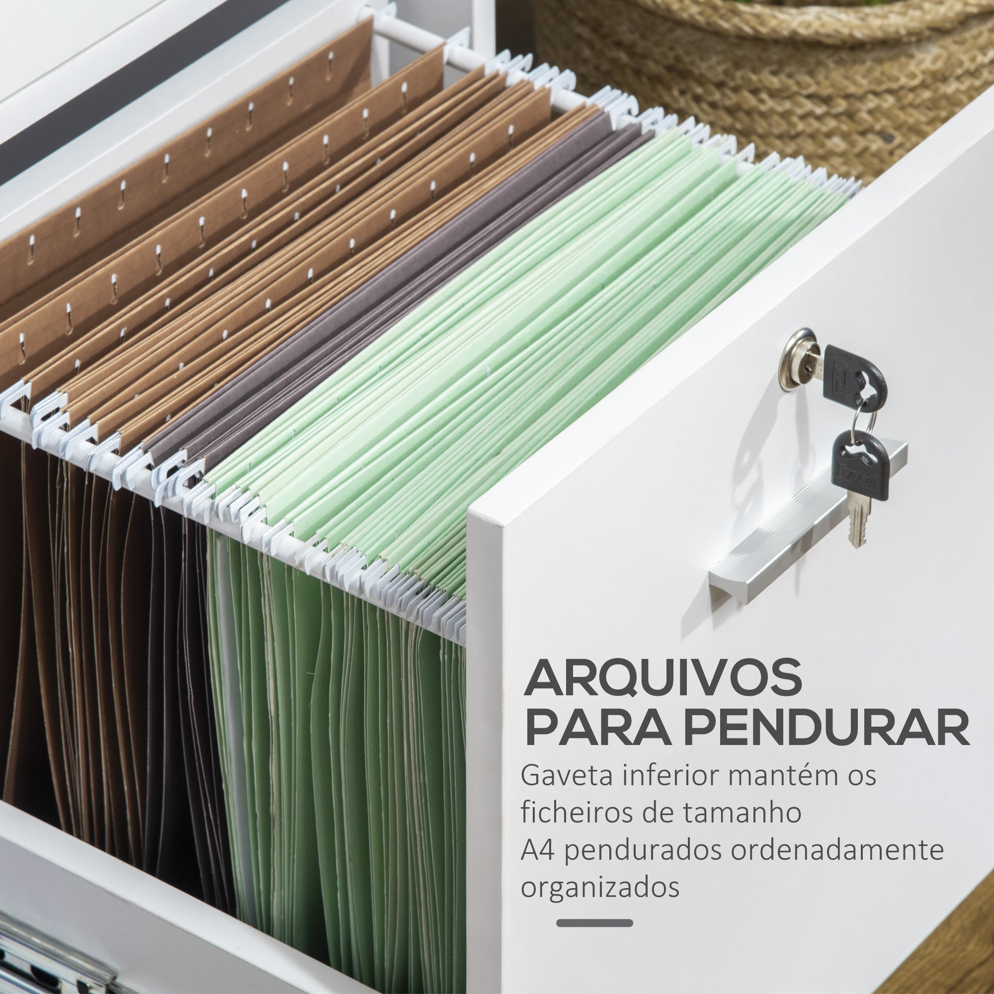Armário Auxiliar de Escritório com Rodas 80x40x66.5 cm Branco