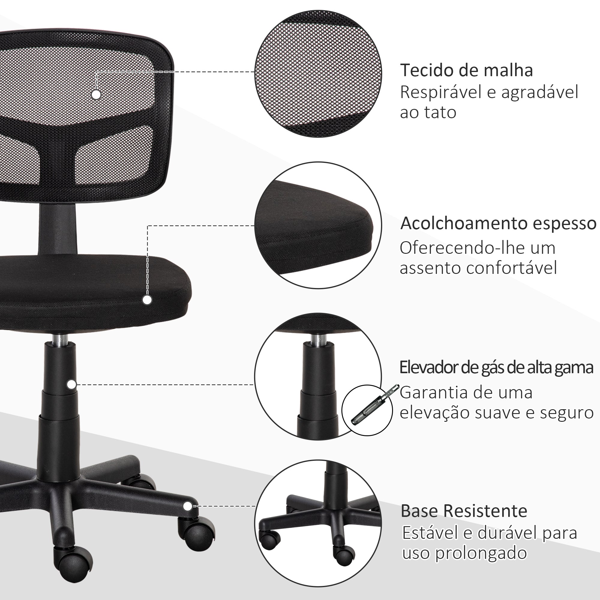 Cadeira de Escritório Ergonômica de Malha Preto 43x48x89,5 cm