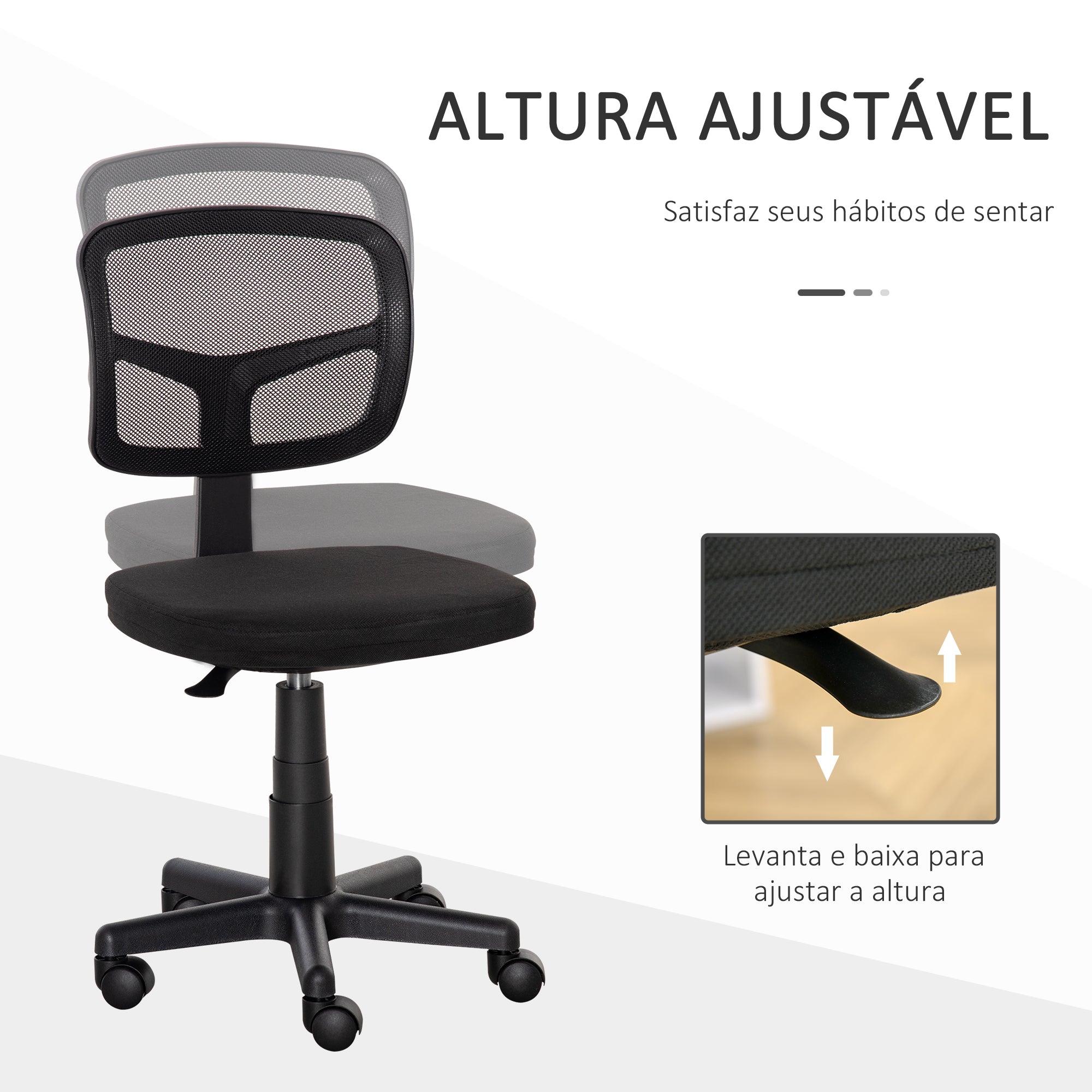 Cadeira de Escritório Ergonômica de Malha Preto 43x48x89,5 cm